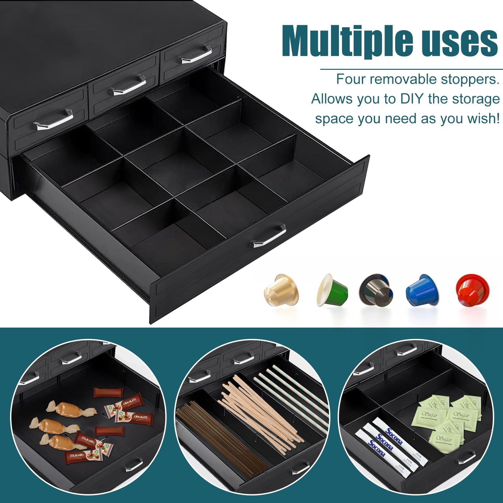 K Cup Holder Drawer 66/88 Pods Capacity, Four Drawers Design for Black