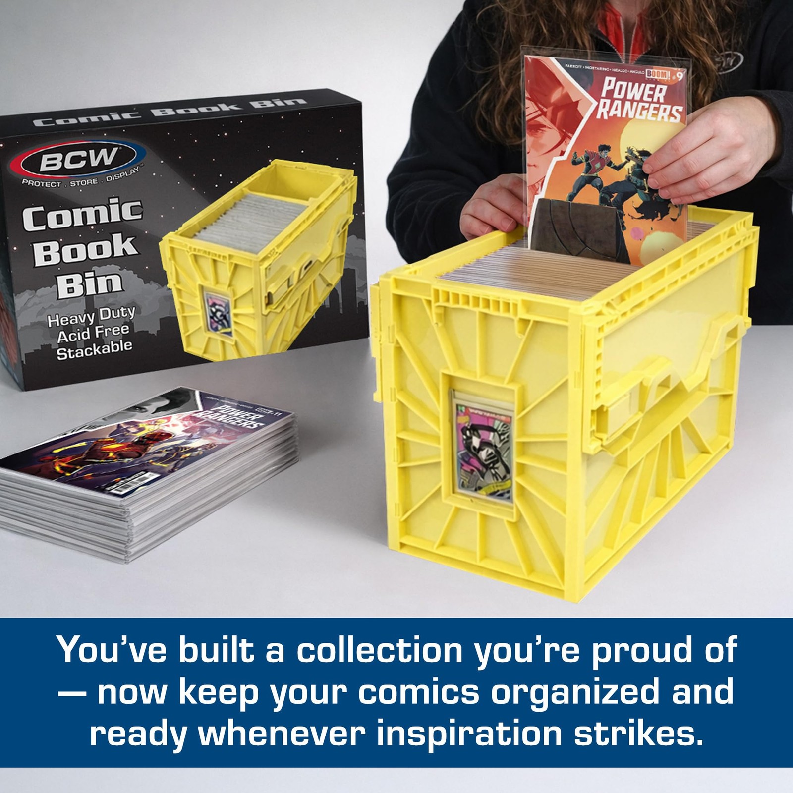 BCW Short Comic Book Bin | Holds 150 Comics | Stackable Single, Yellow