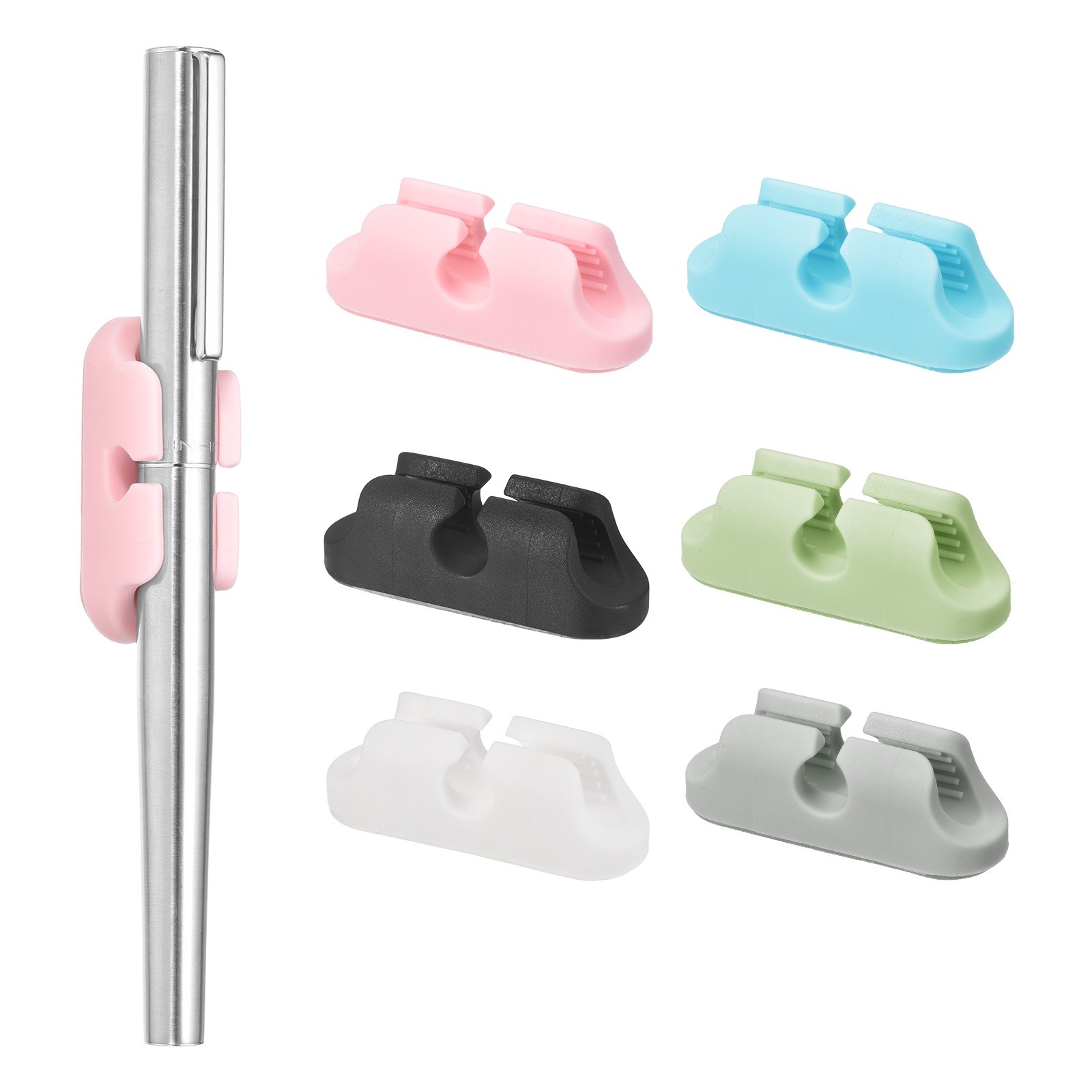 Adhesive Pen Holder, 6 Pcs Silicone Pen Holder, Black/White/Gray/Blue/Pink/Green