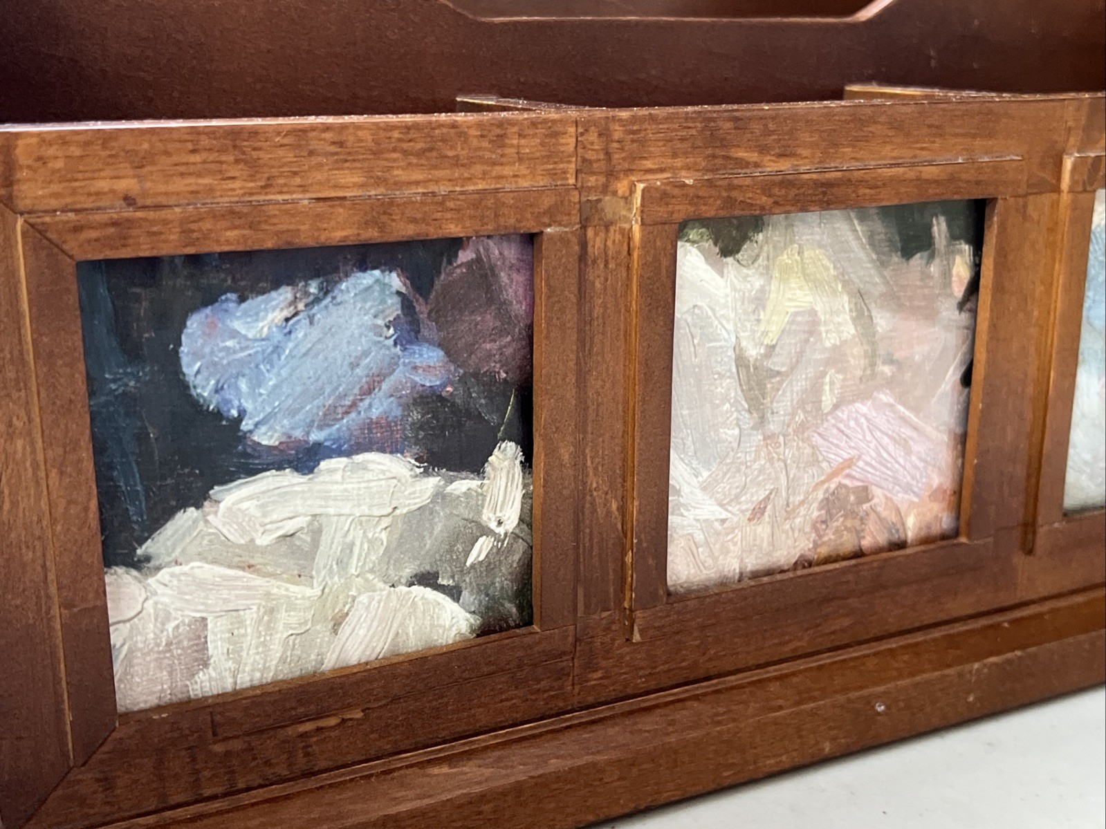 Vtg Bedford Pottery Barn Wood Desktop Organizer Mail File w/ 3 Floral Art – 13″