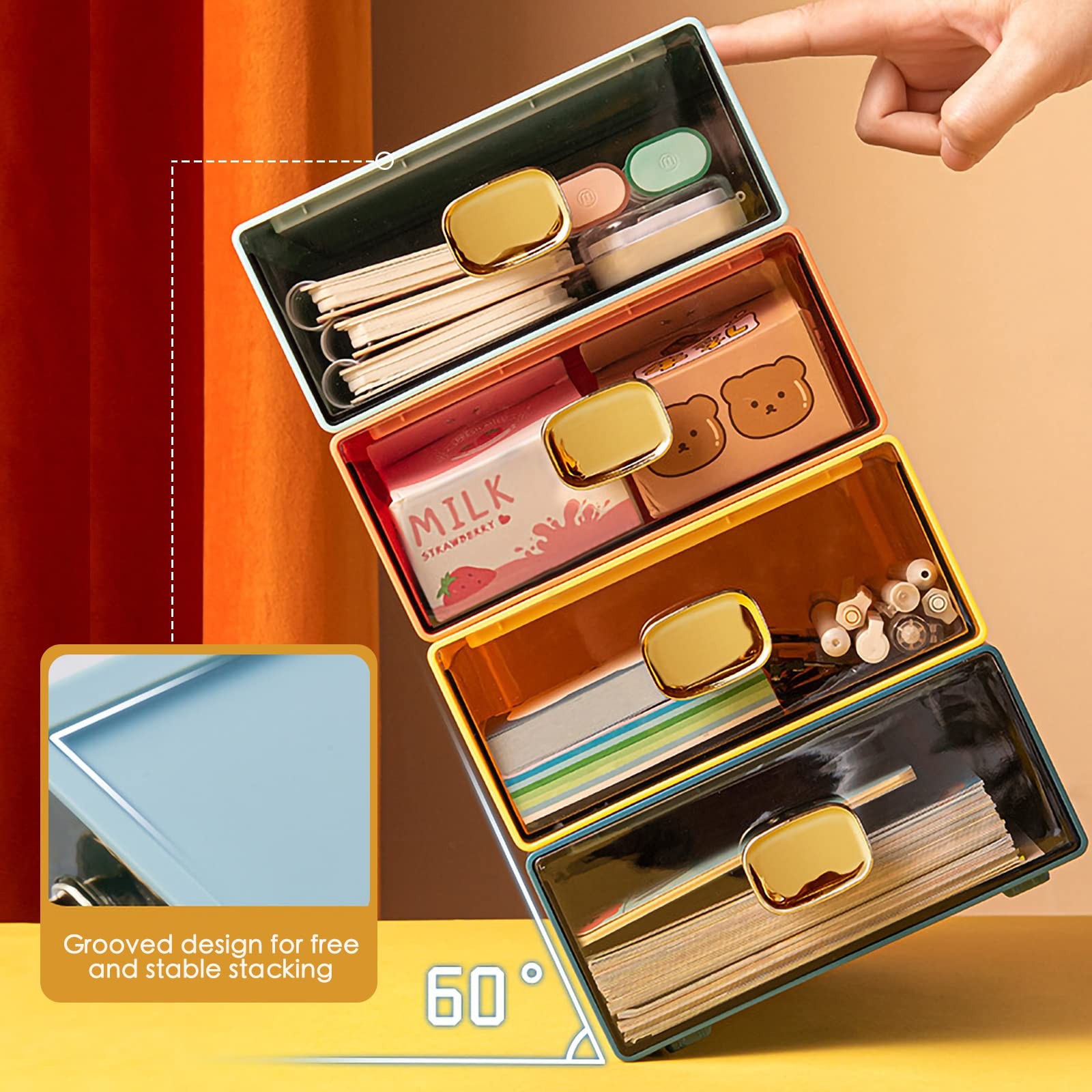DETEIN 2PACK Stackable Desk Organizer Drawer 6.5″x9″x3″ M – 2 Drawer, Yellow
