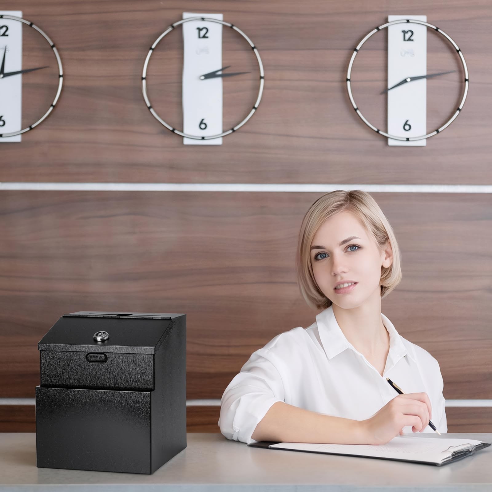 Suggestion Box with Slot and Lock Metal Wall Mounted Black