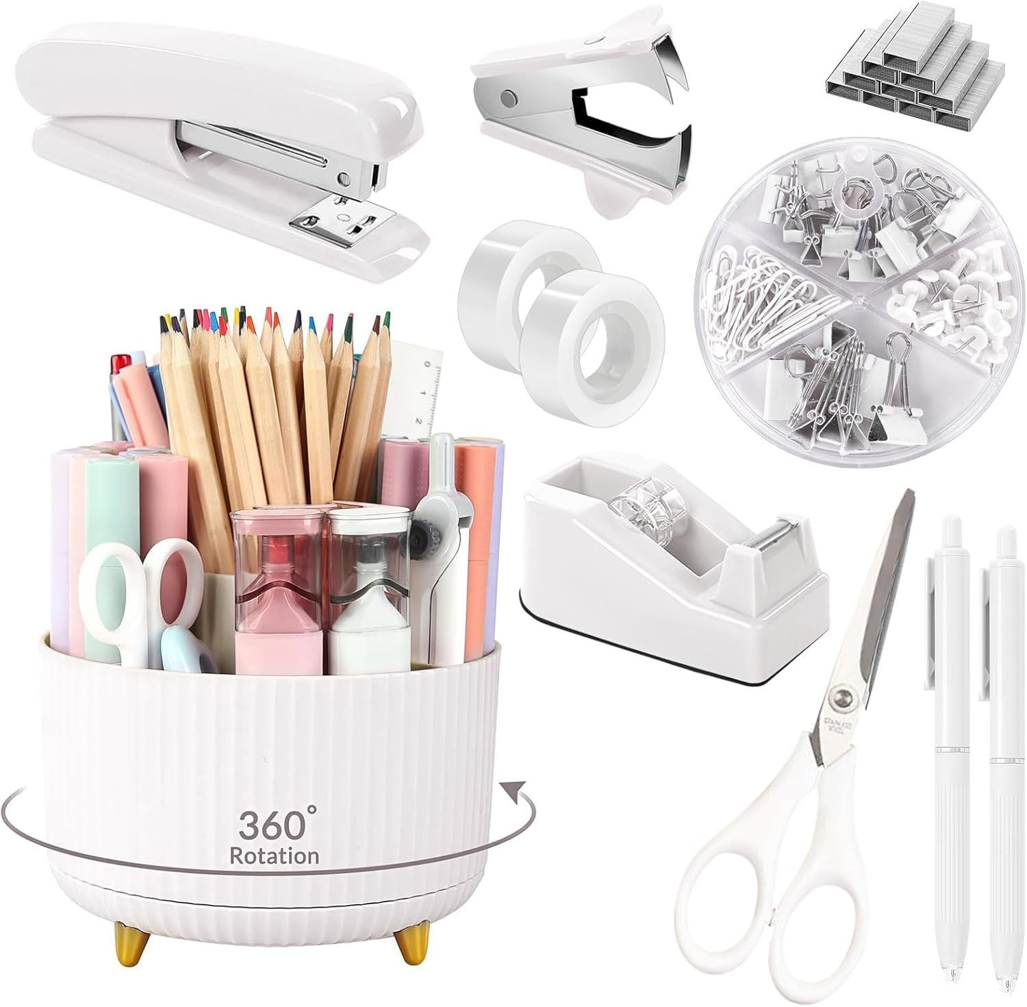 White Office Supplies Set, Office Desk Accessories 10PCS, Pencil Holder for Desk