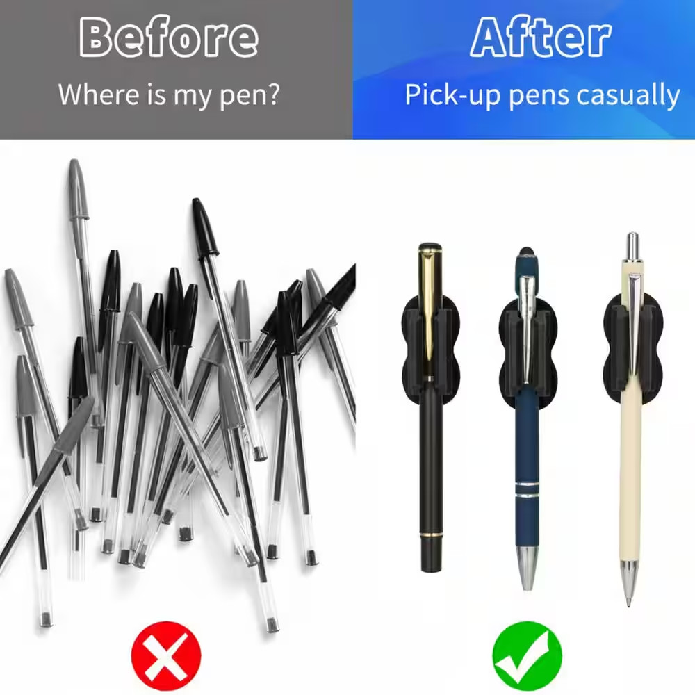 12 Pack Black Adhesive Pen Pencil Holder Silicone Dual-Hole Marker Organizer for