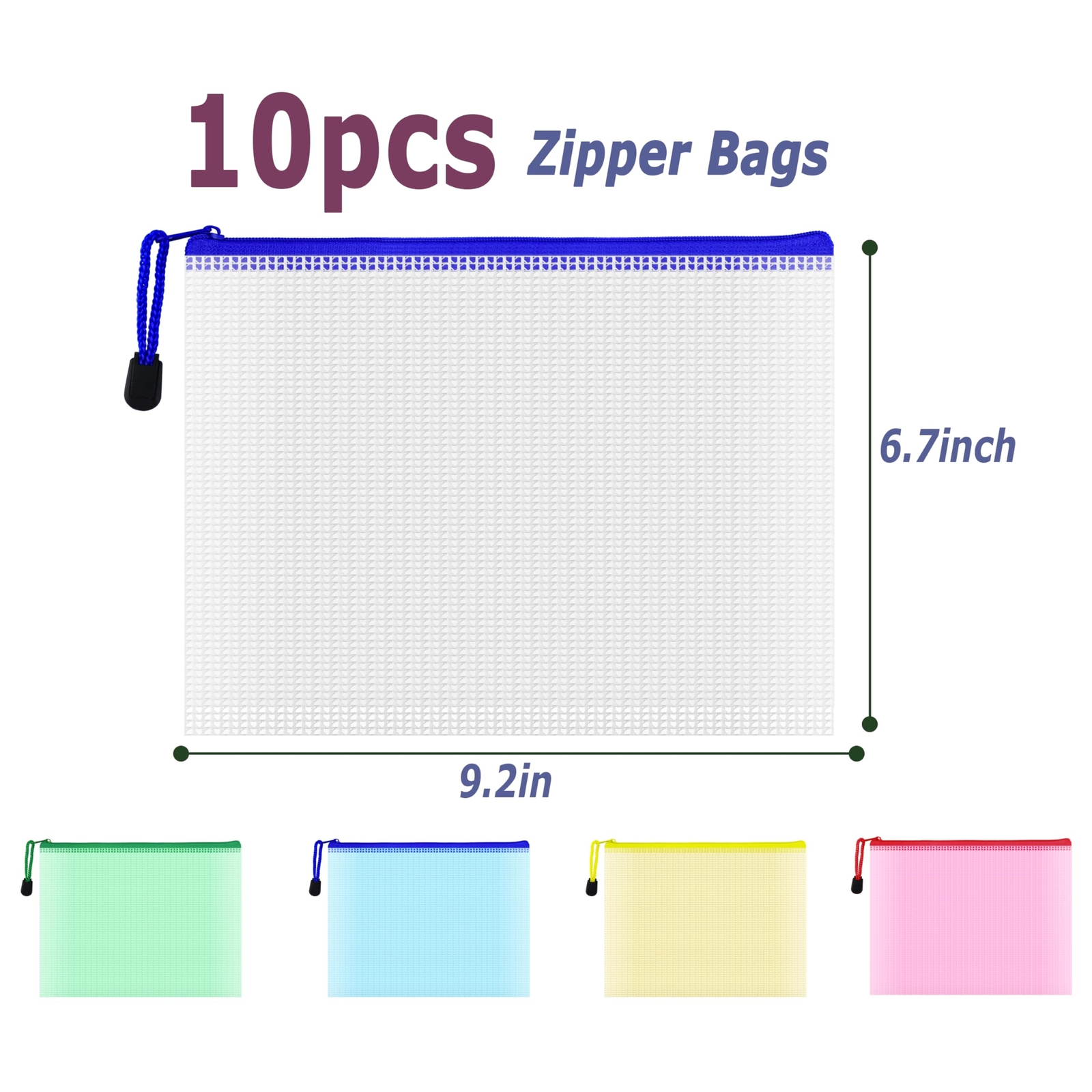 10 Pcs Zipper File Bags Waterproof Plastic Mesh Pouch for Office School Board…