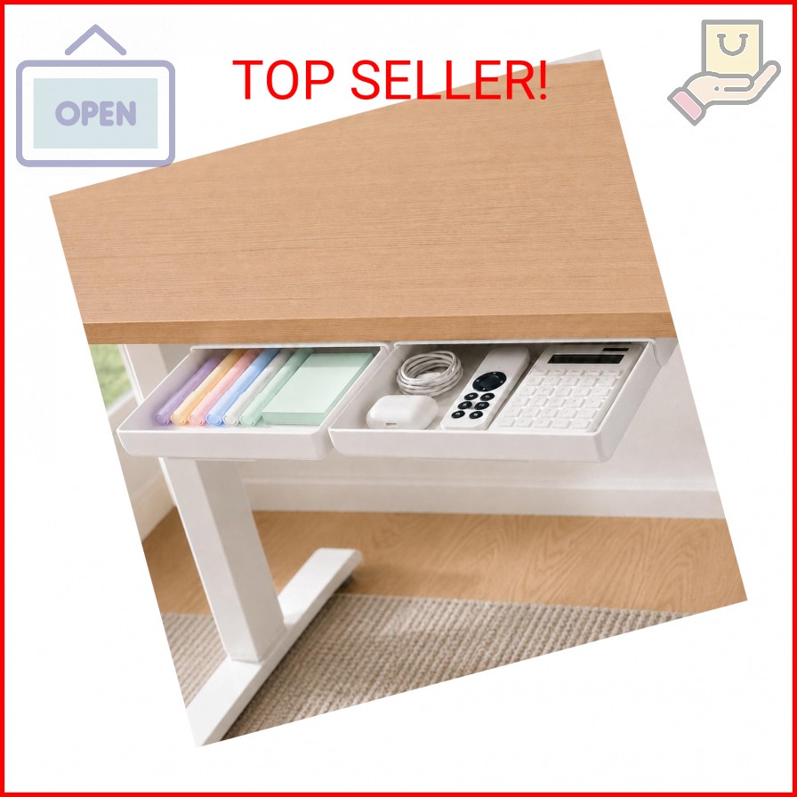 YOOUSOO Under Desk Drawer Organizer, 2 Pack Self Adhesive Slide Out Desk Storage