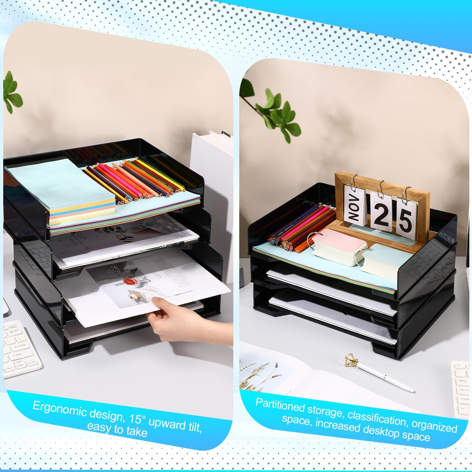 4 Pcs Stackable Letter Tray Rectangular Plastic Desk Organizer 13 x 9.5 x 2.6…