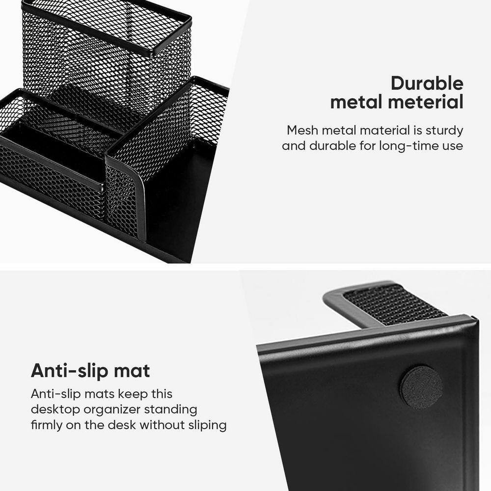 Black 7.87 In. X 11.22 In. Steel Wire Mesh Desk Organizer with 3 Compartments fo