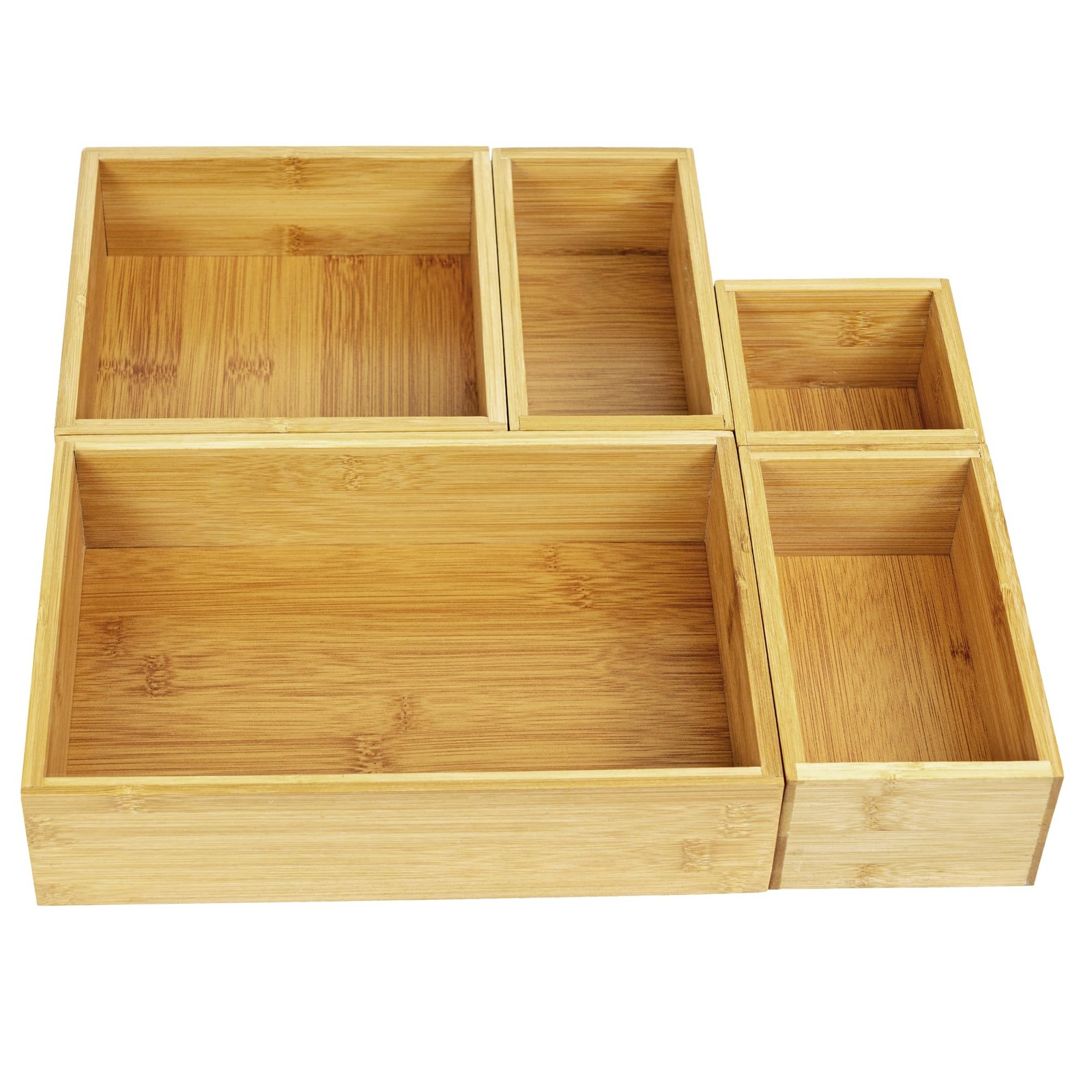 VaeFae 5 PCS Bamboo Drawer Organizers Set, 5-size Organizer Box, Natural