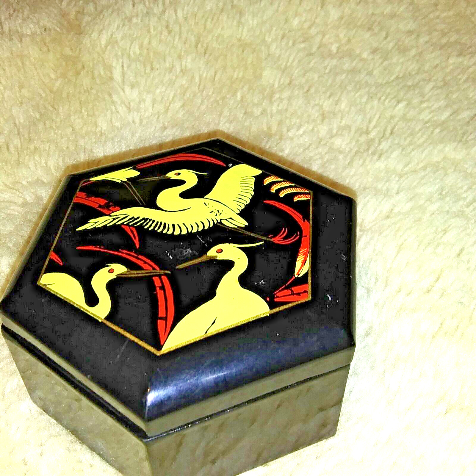 LACQUER PAINTED SQUARE gift BOX with Swans