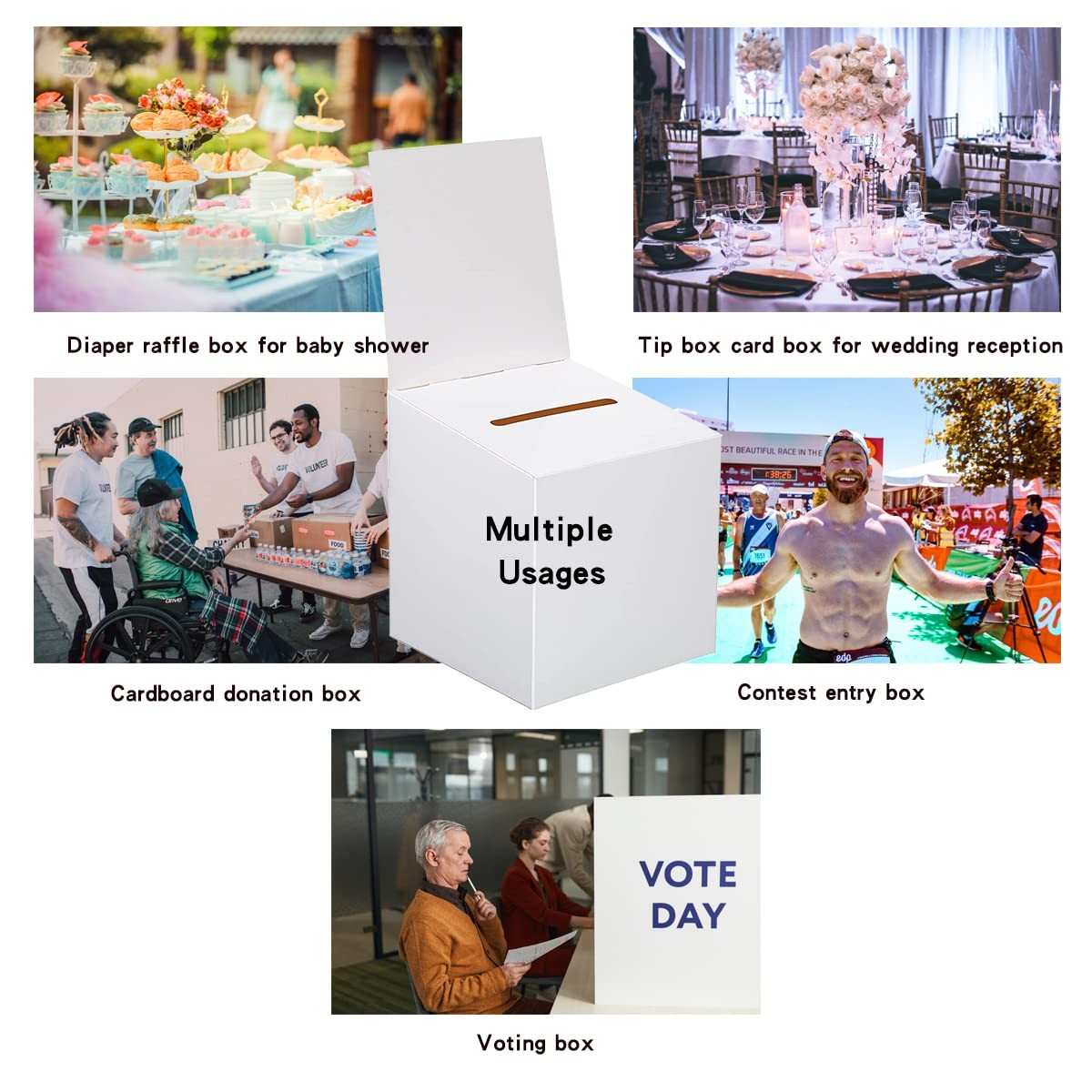 12Pcs Ballot Box Raffle Donation for Fundraising,6 x 6 x 6 Inch white