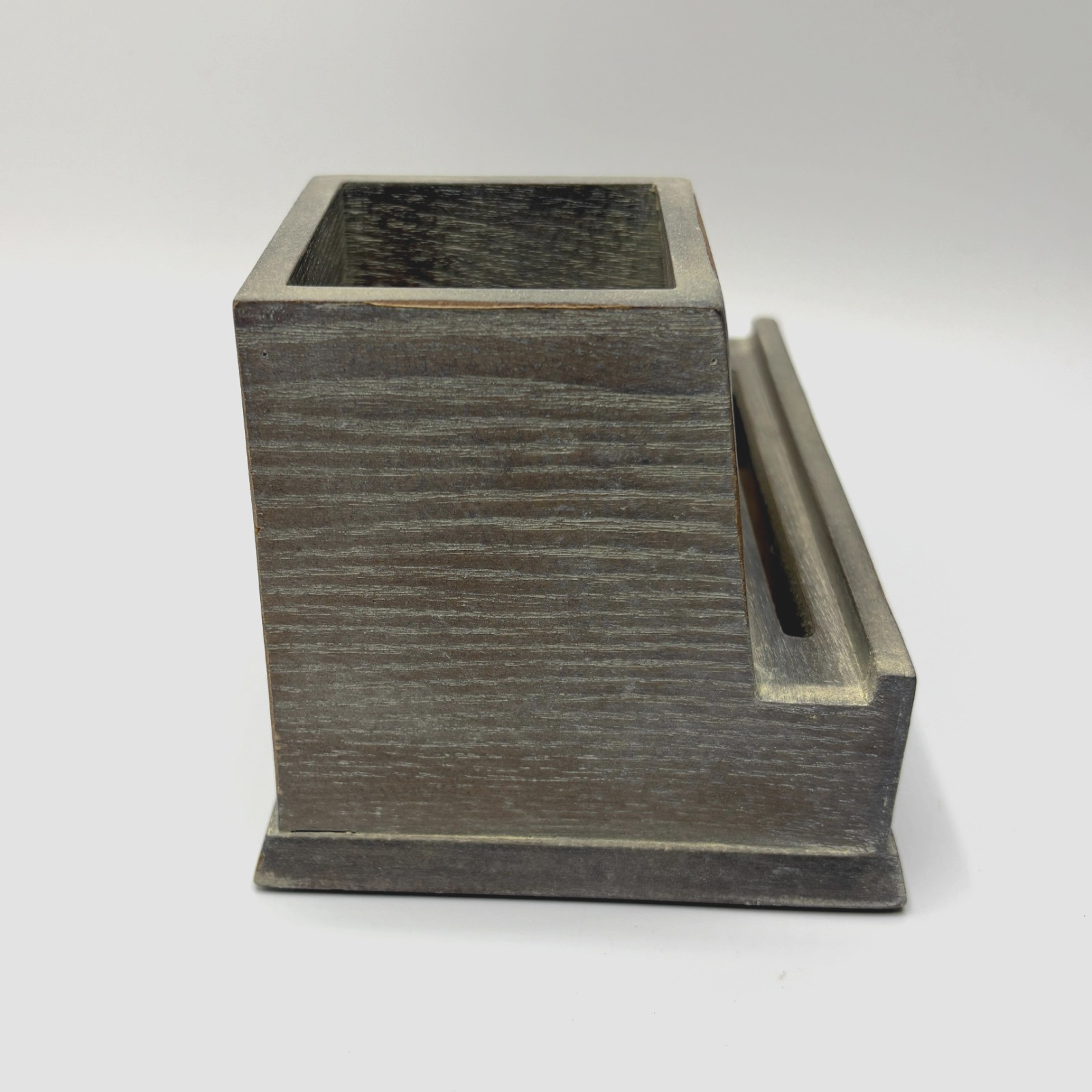 Pottery Barn Rustic Gray Wood Desk Organizer/Phone Caddy Pen Holder Storage