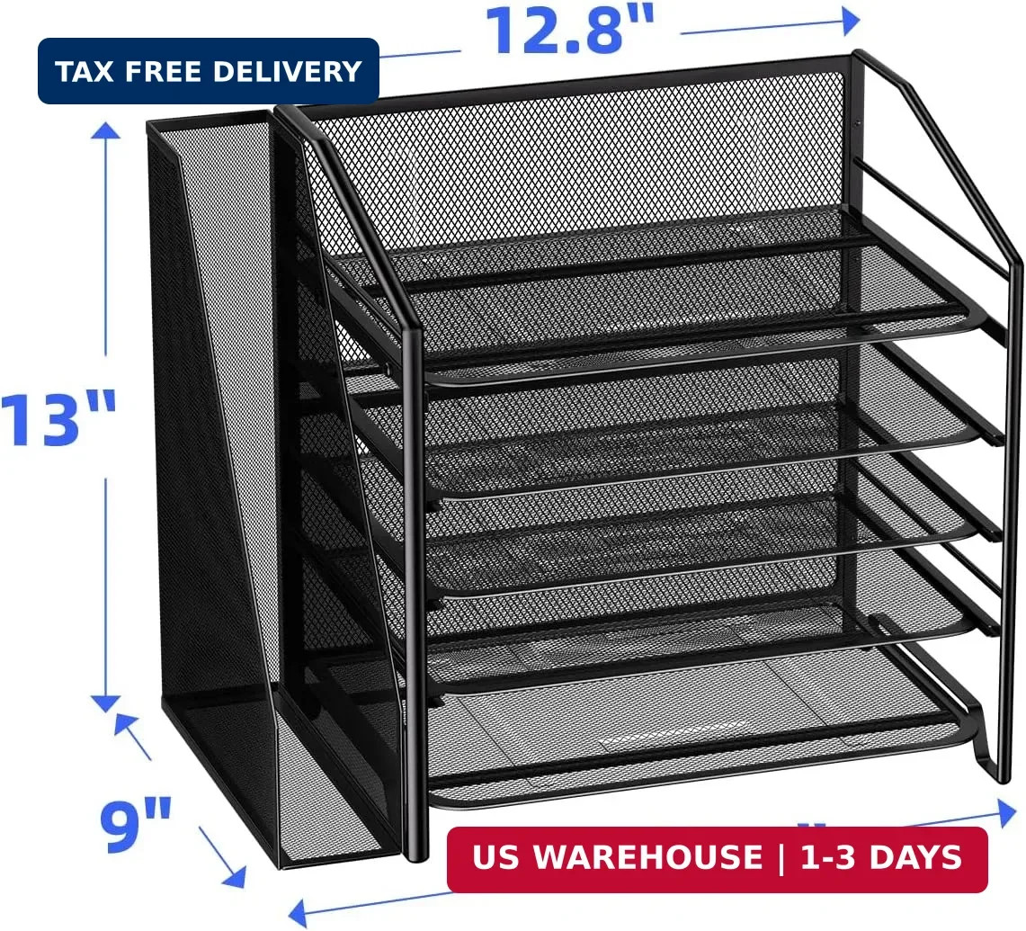 Simple Trending 5-Tier Desk File Organizer with Side File Shelf, Black | 15.4″L