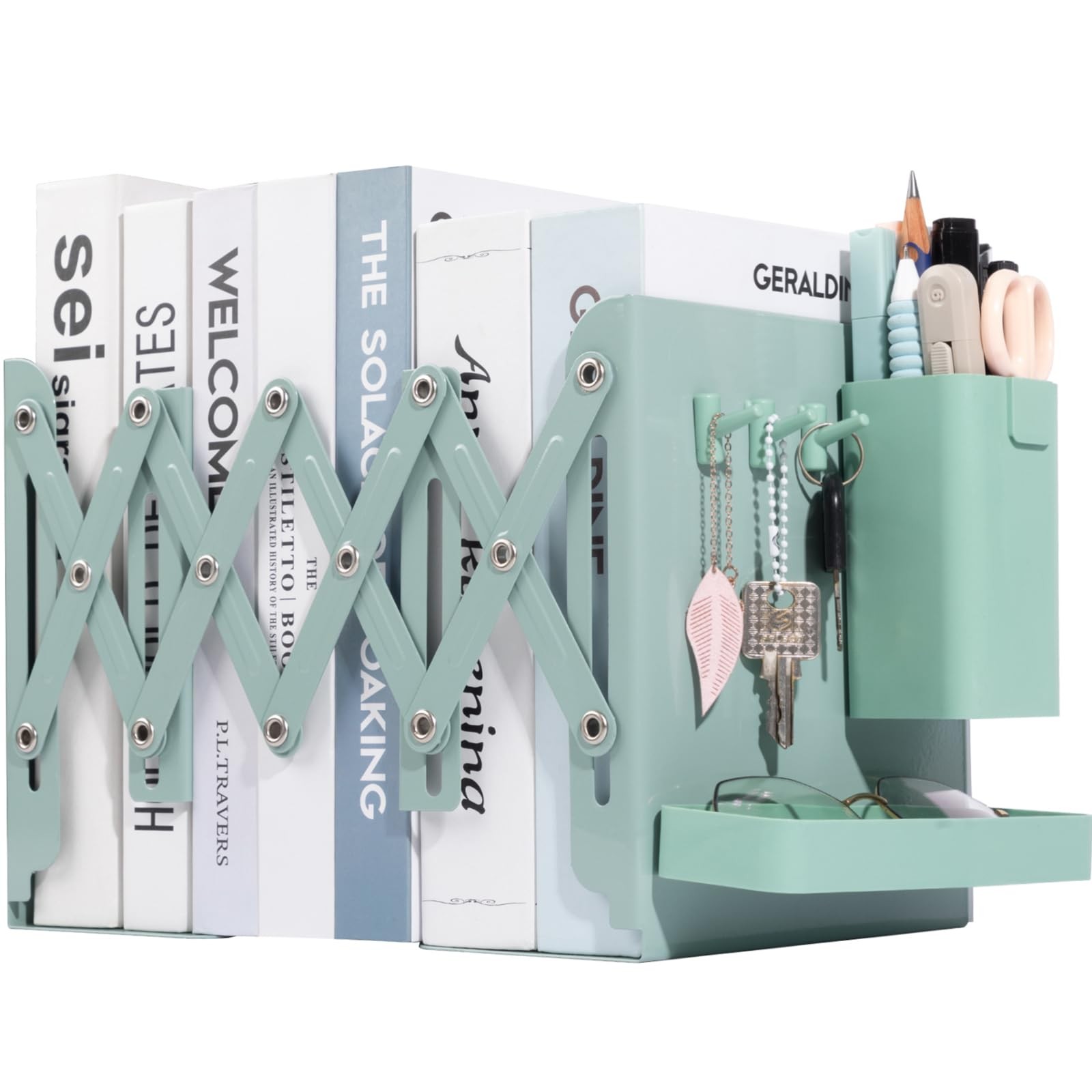 ALKALO Adjustable Bookends, 19″ Metal Book Ends for Heavy Books, 2 Green