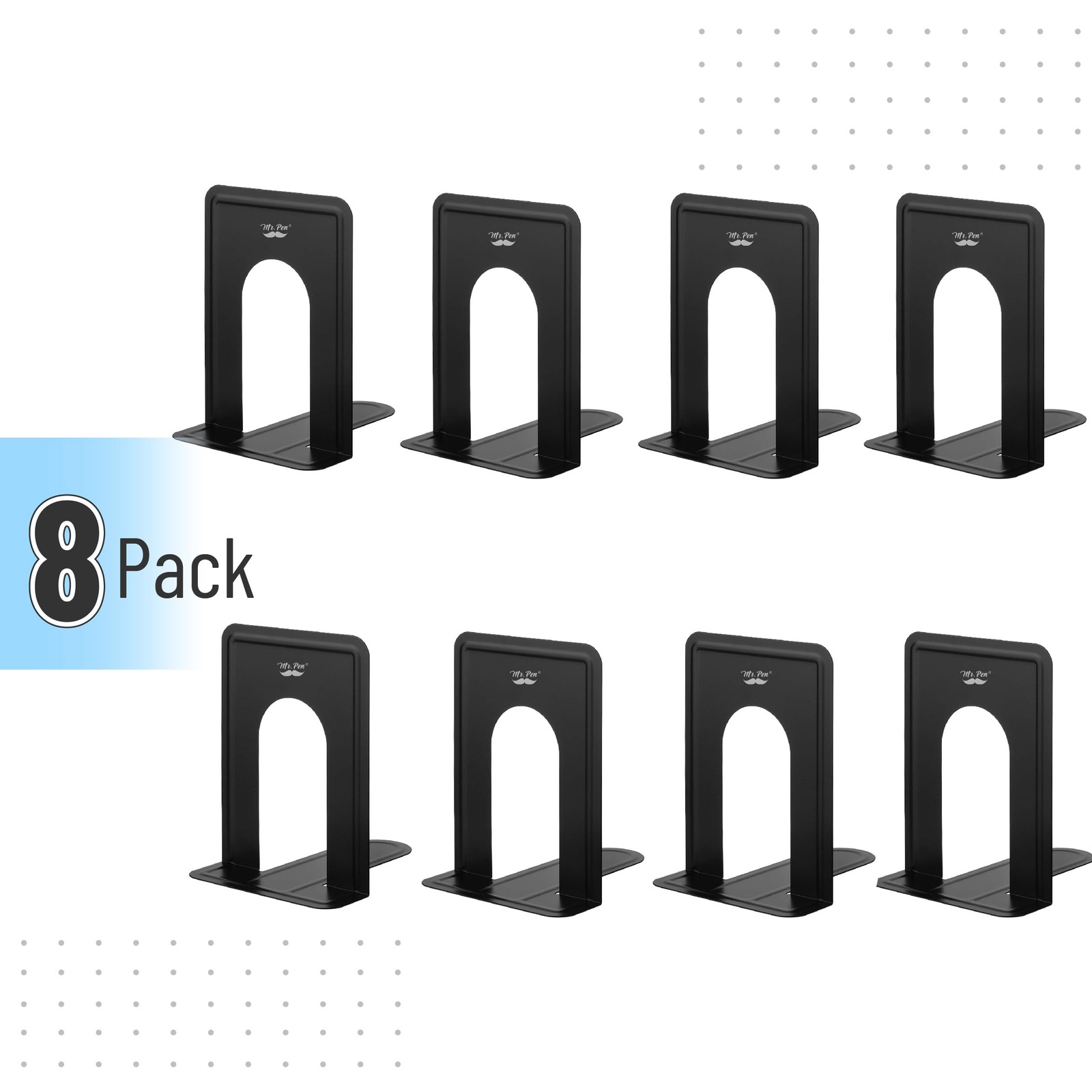 Mr. Pen- Book Ends, 8 Pack, Black, Heavy Duty Metal Bookends 8 Black