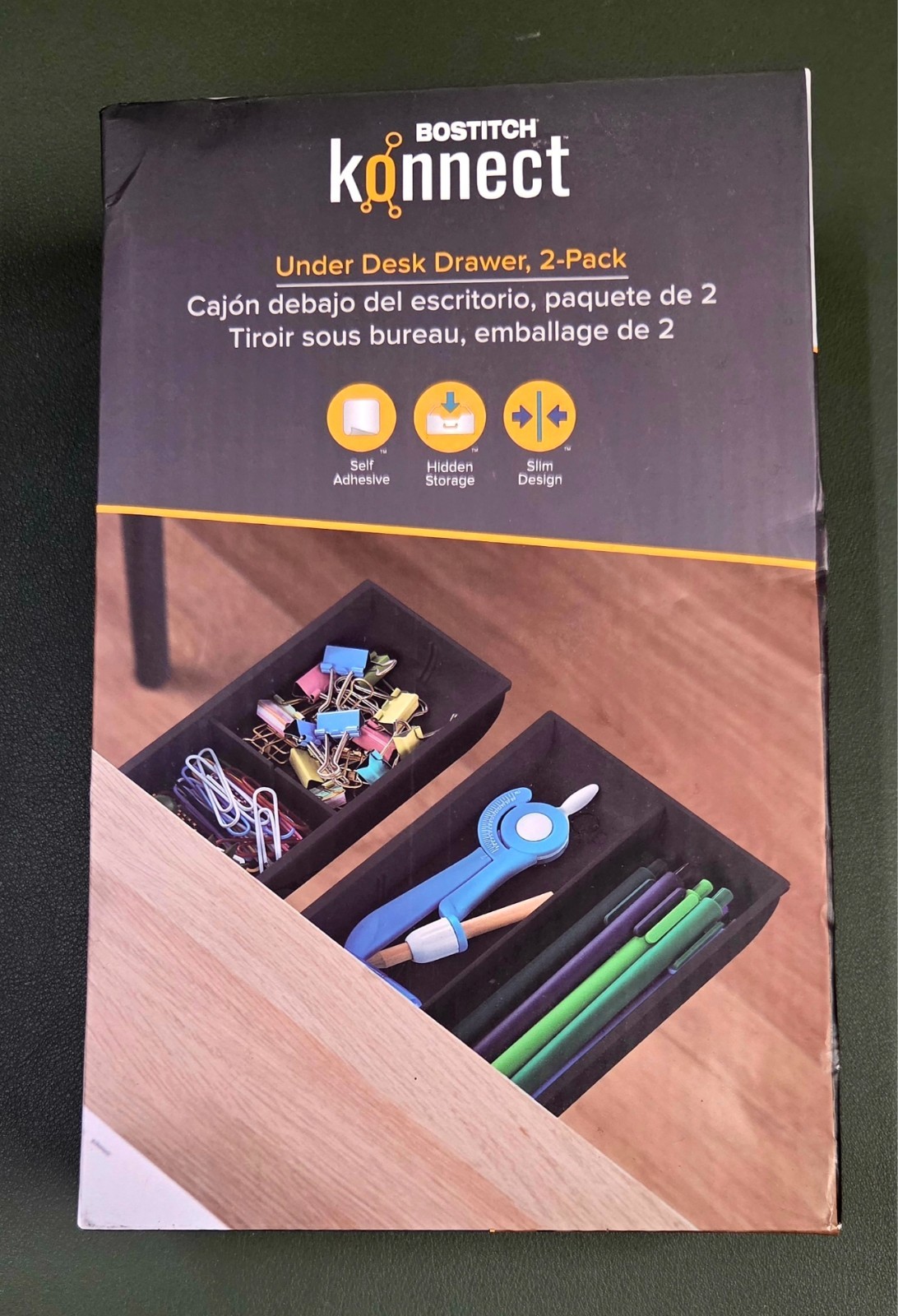 Bostitch Konnect 2 Pack Under Desk Drawer Organizer with Adjustable Dividers