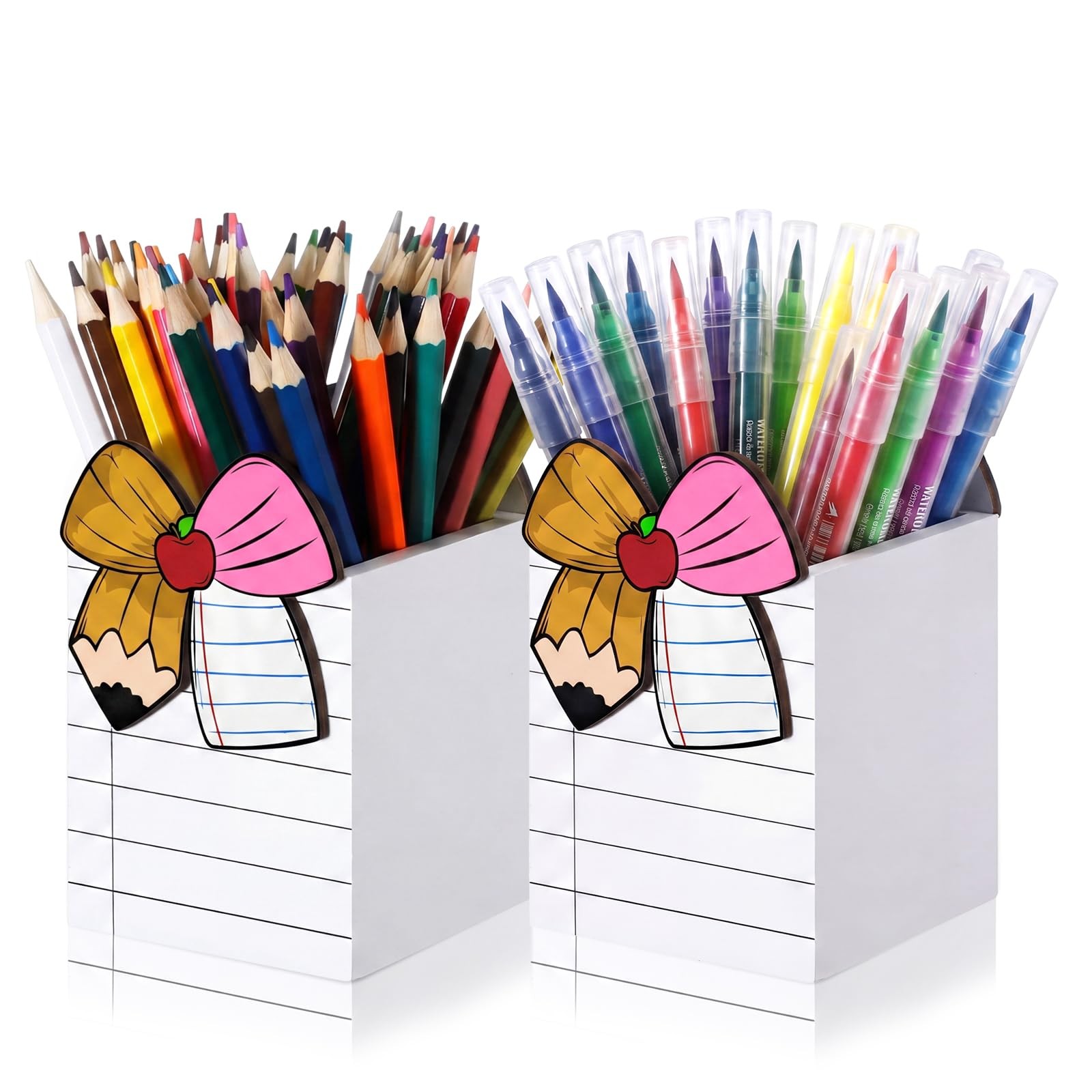 2 Pcs Bow Notebook Pencil Holder for Desk Double-sided Wooden Bow Pencil Hold…