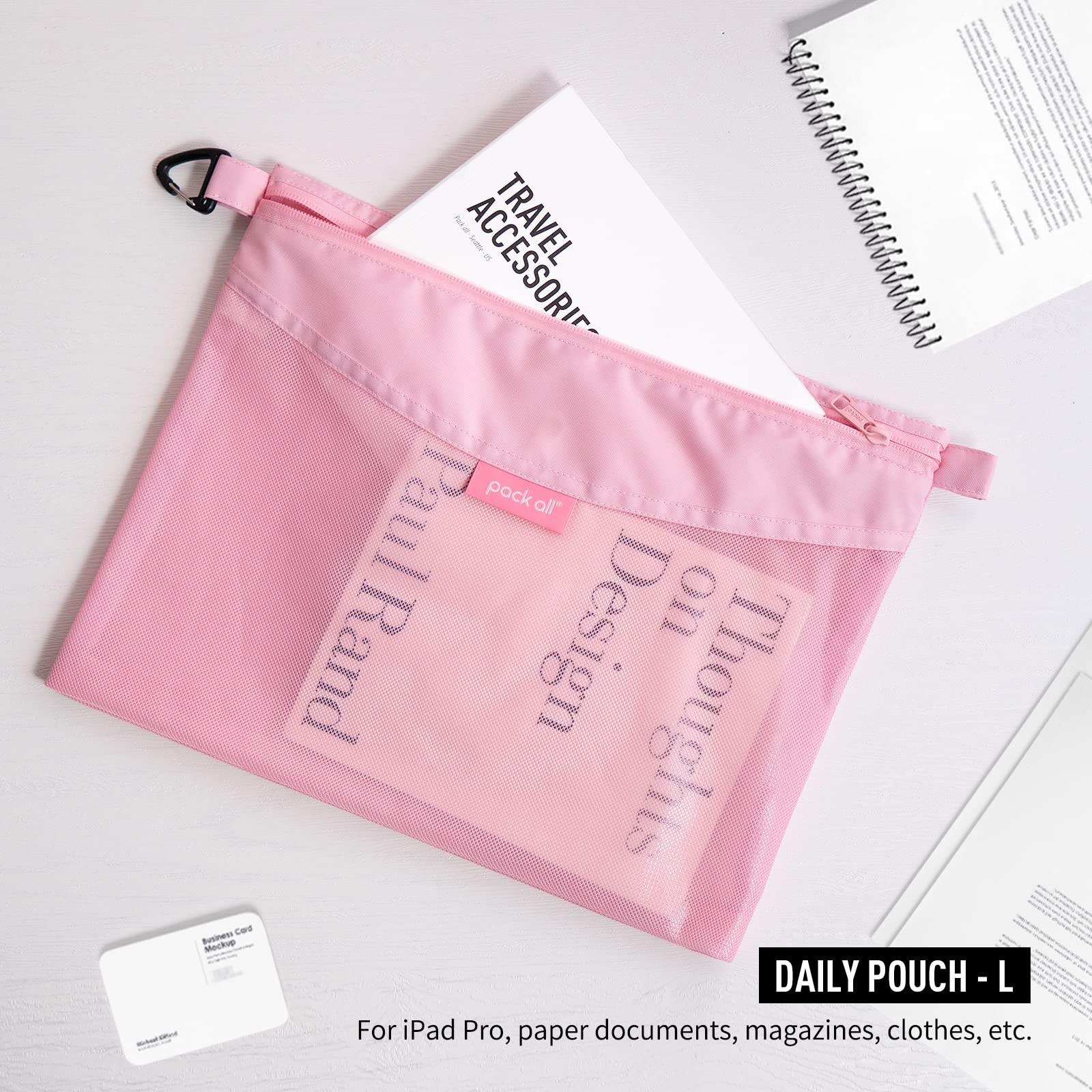 Pink Large WaterResistant Material Mesh Zipper Pouch Storage Travel Bag