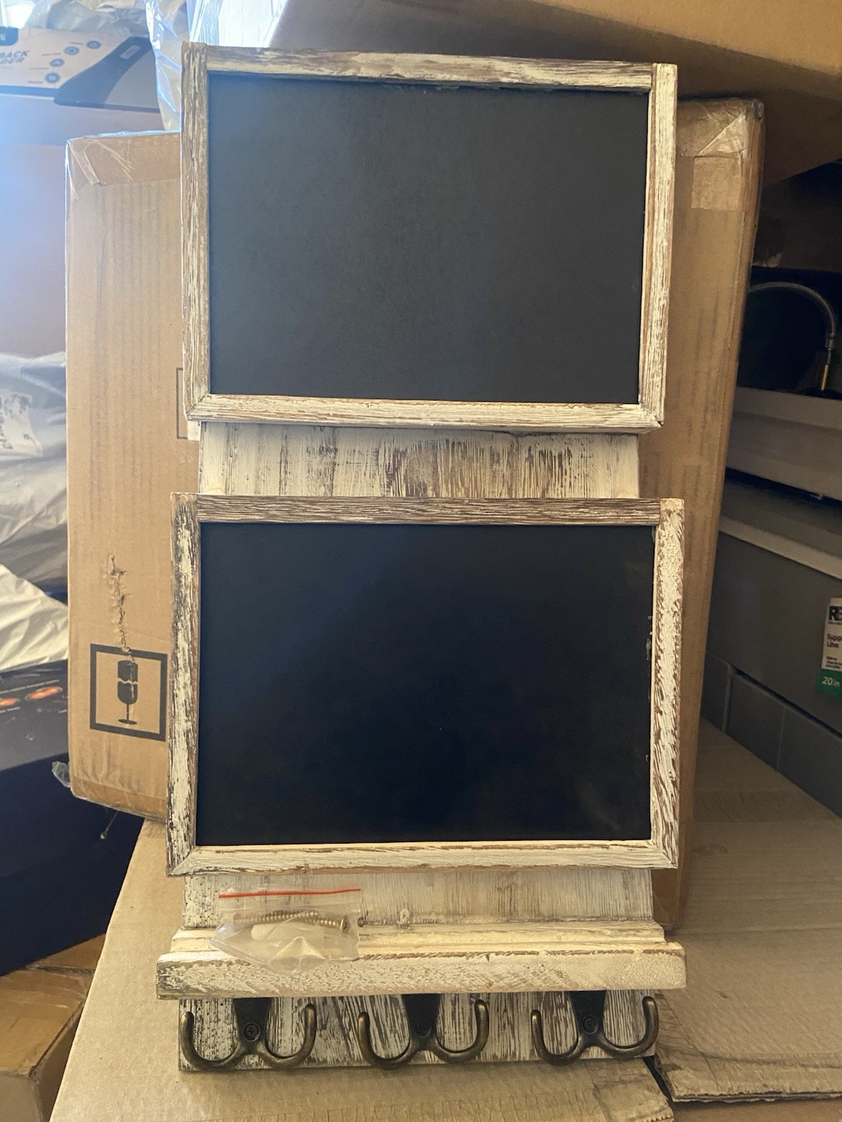 2-Slot Rustic Wood Wall Mounted Mail Sorter Organizer with Chalkboard-Rustic W