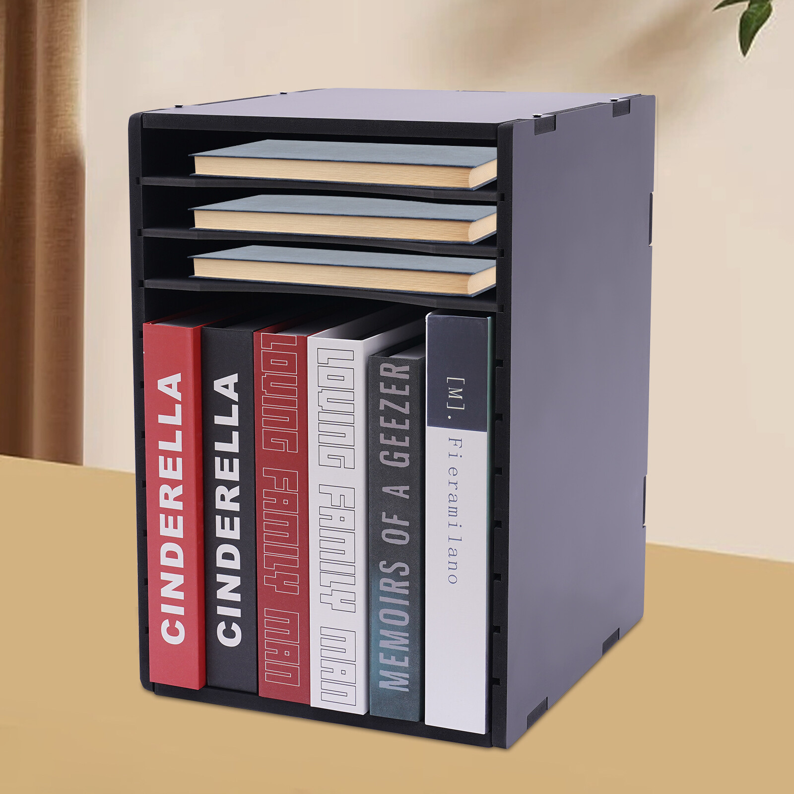 Vertical Desktop Organizer, 11 Compartment, Black, Letter-size Shelves