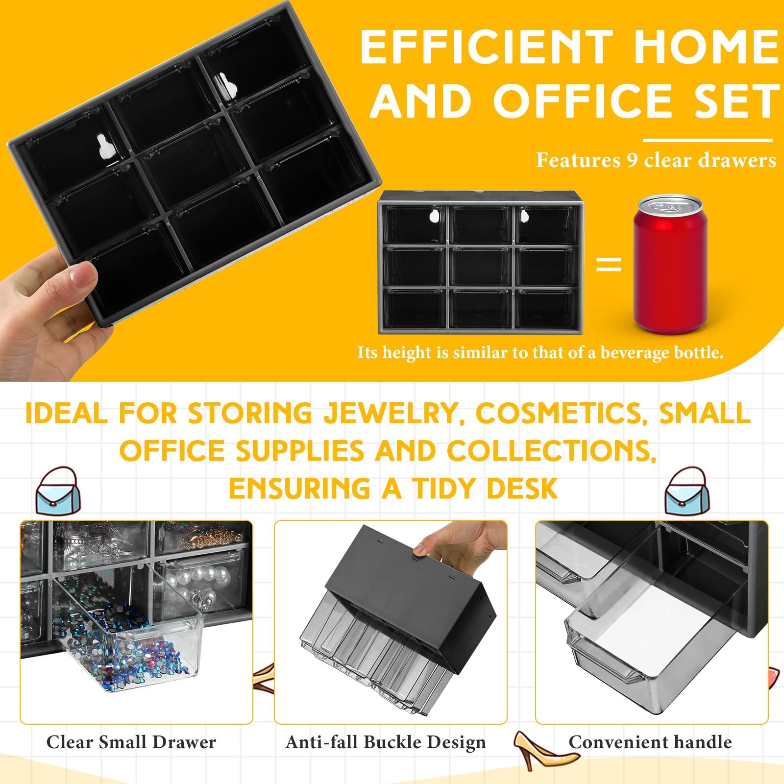 Mini Storage Drawers Teacher Toolbox Craft Organizer 7×3.9×4.7 In Black 2 PCS