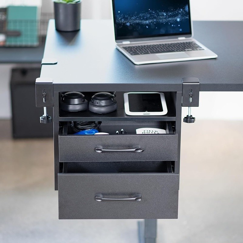 Corner Wooden Clamp-on Storage Organizer Under Desk 3-Tier Drawer Set Office New