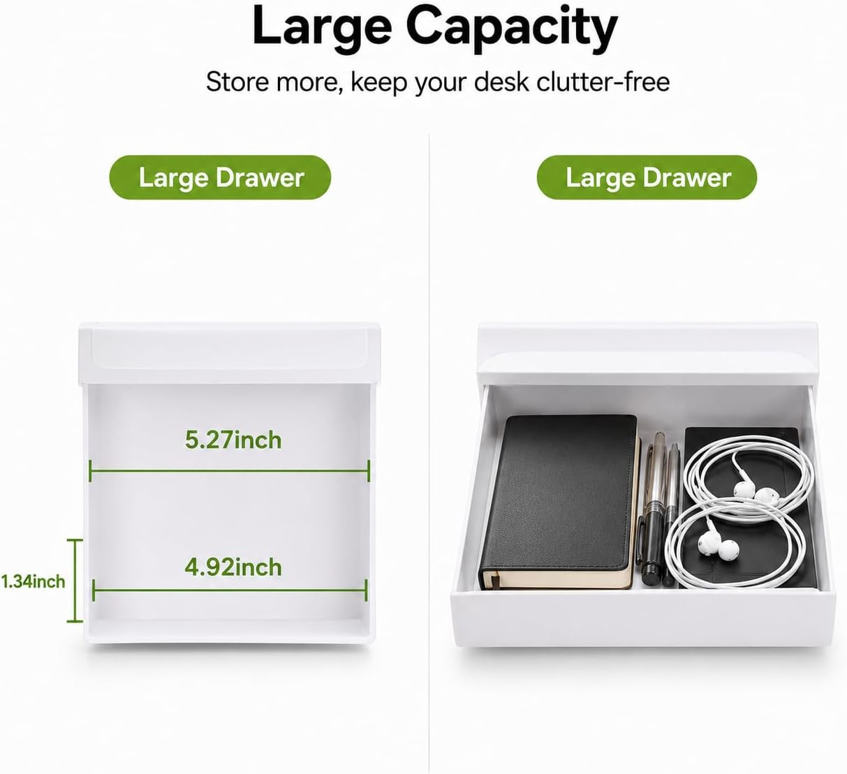 YOOUSOO Under Desk Drawer Organizer, 2 Pack Self Adhesive Slide Out Desk Storage