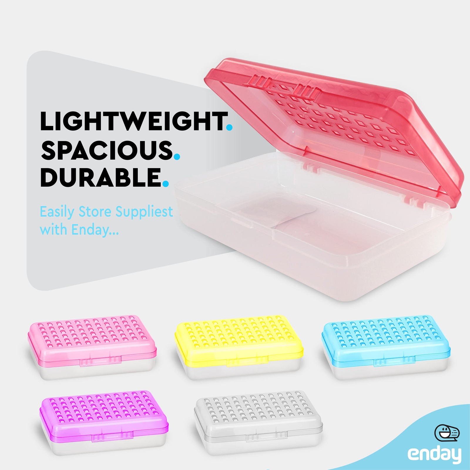 Plastic Pencil Box Red School Storage Case Organizer Snap Closure Supply