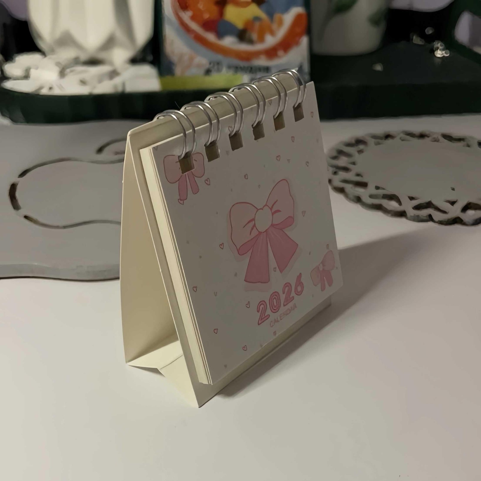 Pink Small Desk Calendar 2026 Standing Flip, Mini Cute Small, And White