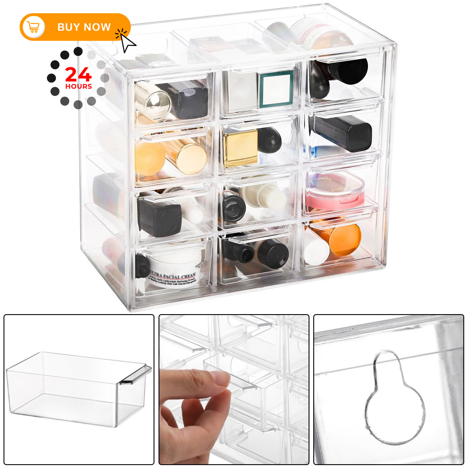YOUEON 2 Pack Mini Desk Organizer with 12 Removable 7″L x 4″W x 6.1″H, Clear