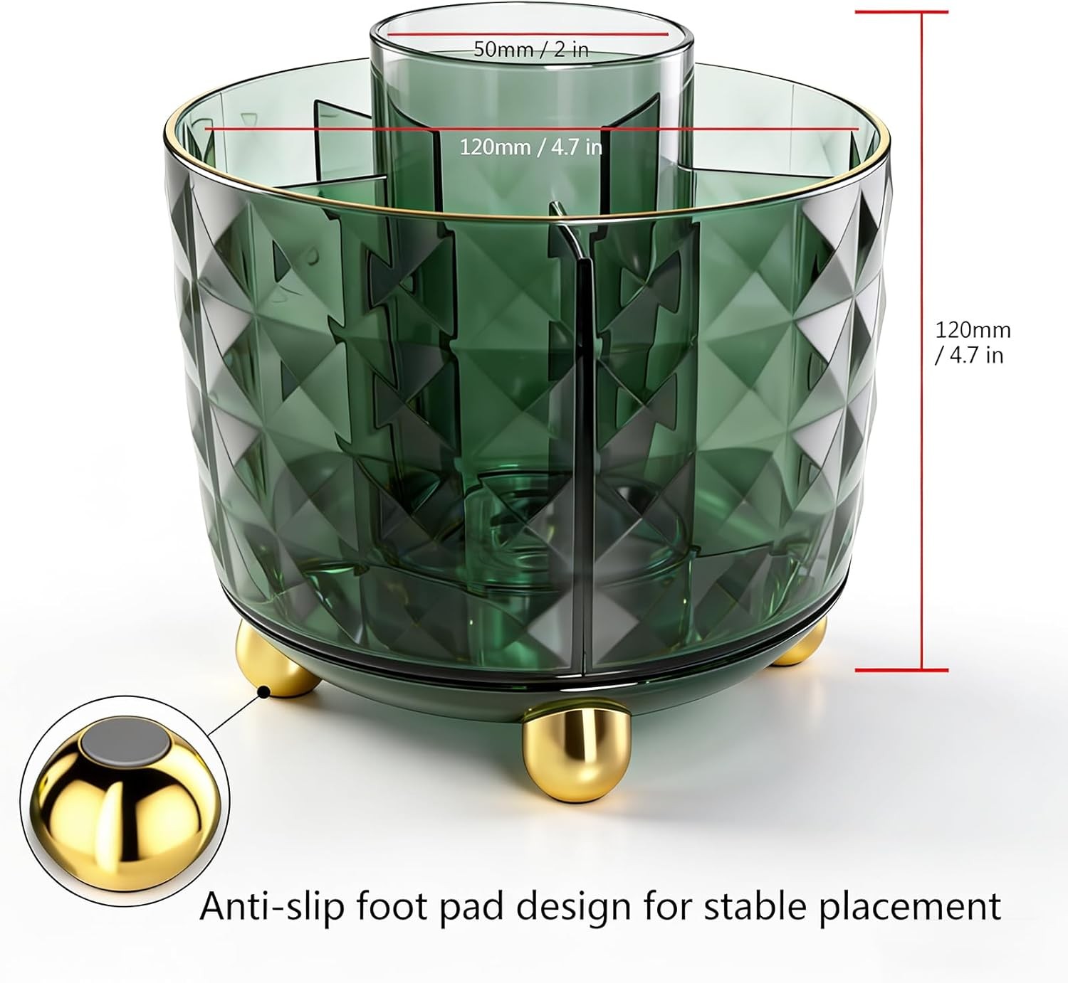 Dark Green Pen Pencil Holder for Desk, 360° Rotating Pen Organizer, Green Offic