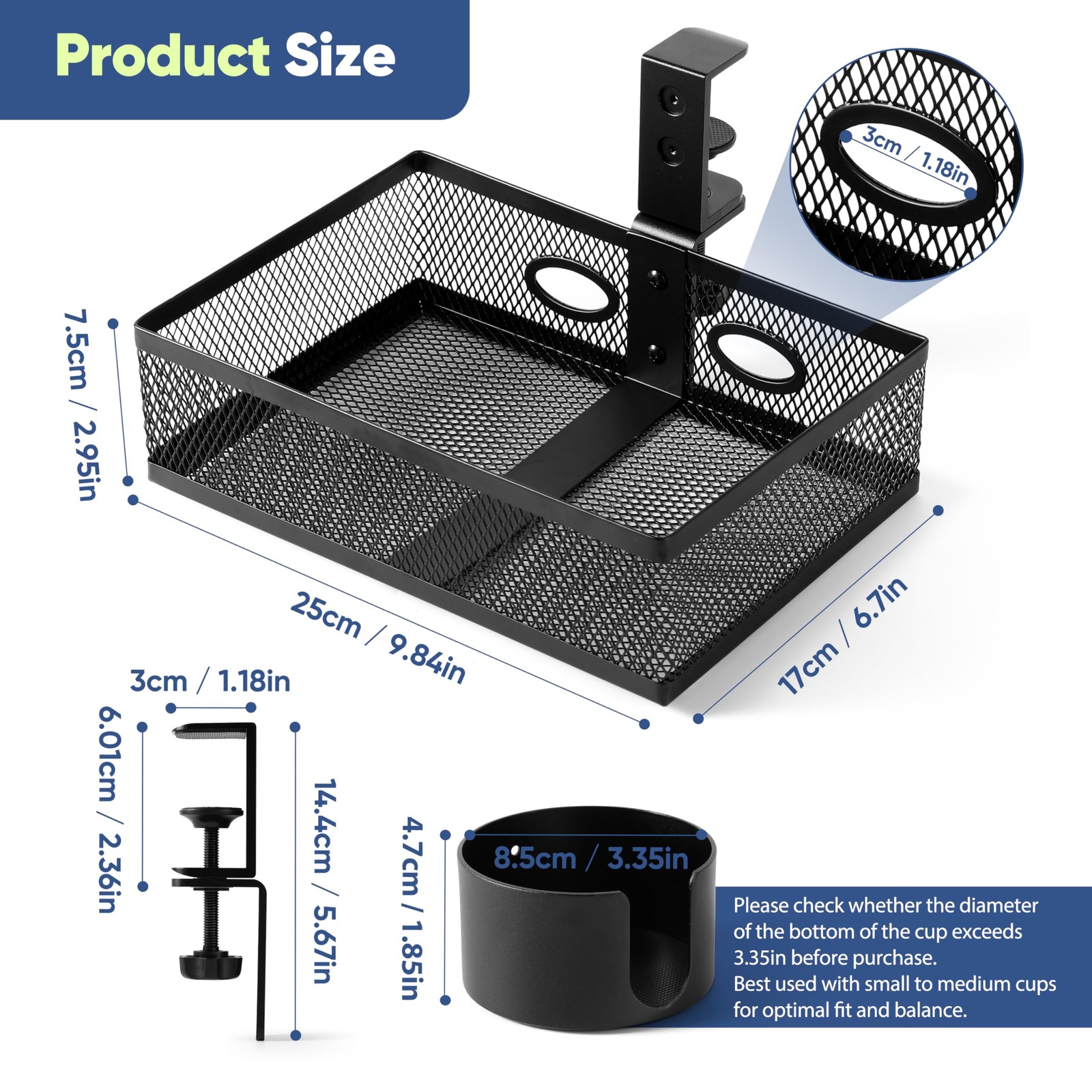 ROLIZOE 360 Rotating Under Desk Drawer Organizer desk drawer, Black