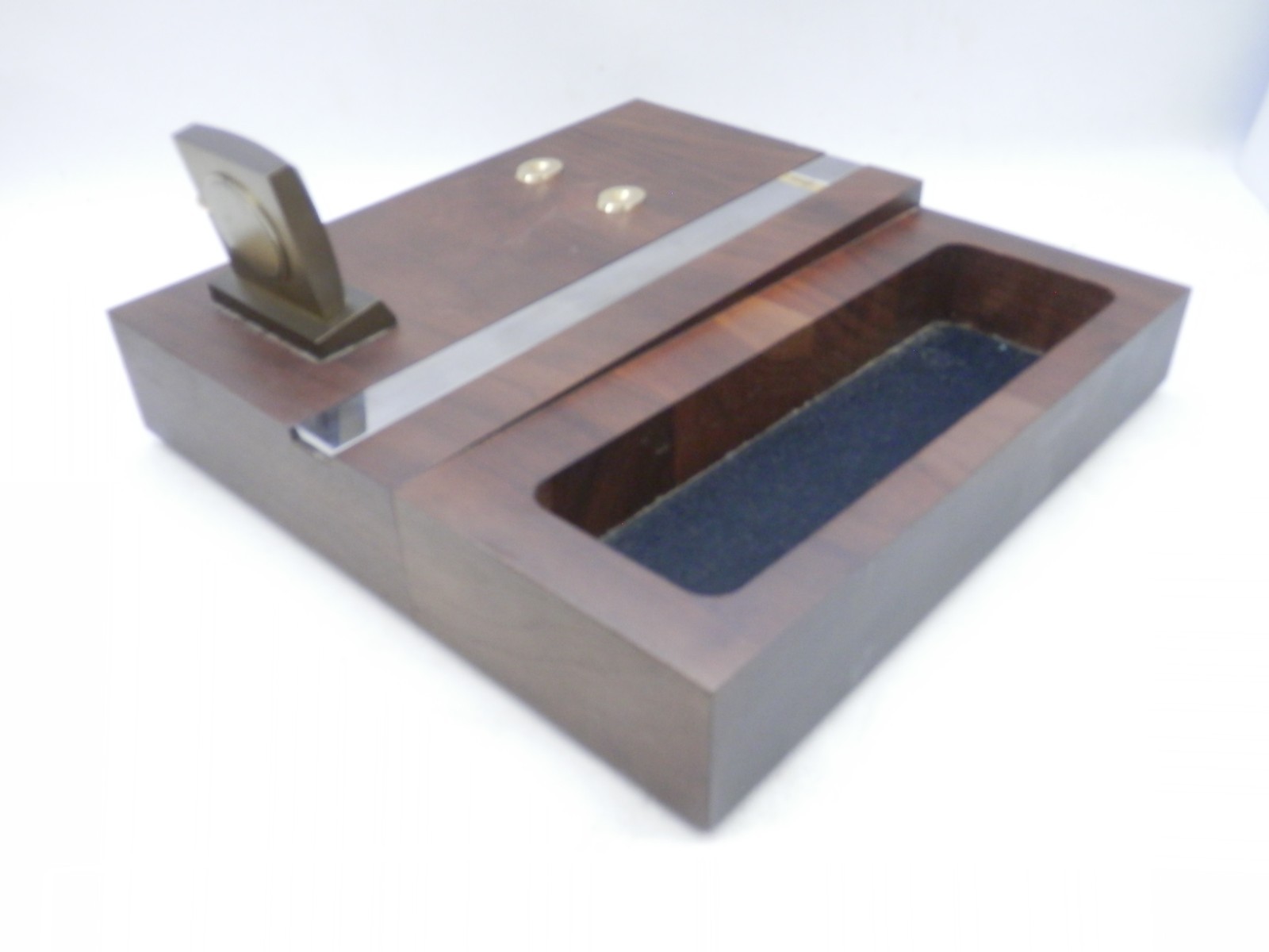 Vintage Jostens Executive Desk Organizer AT&T w/Brass Clock About 10″ x 10″ Wood
