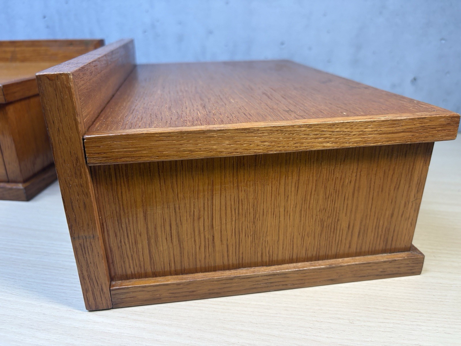 2 Vintage Scandinavian-style wooden shelf small desk organizer Brass Knob Oak