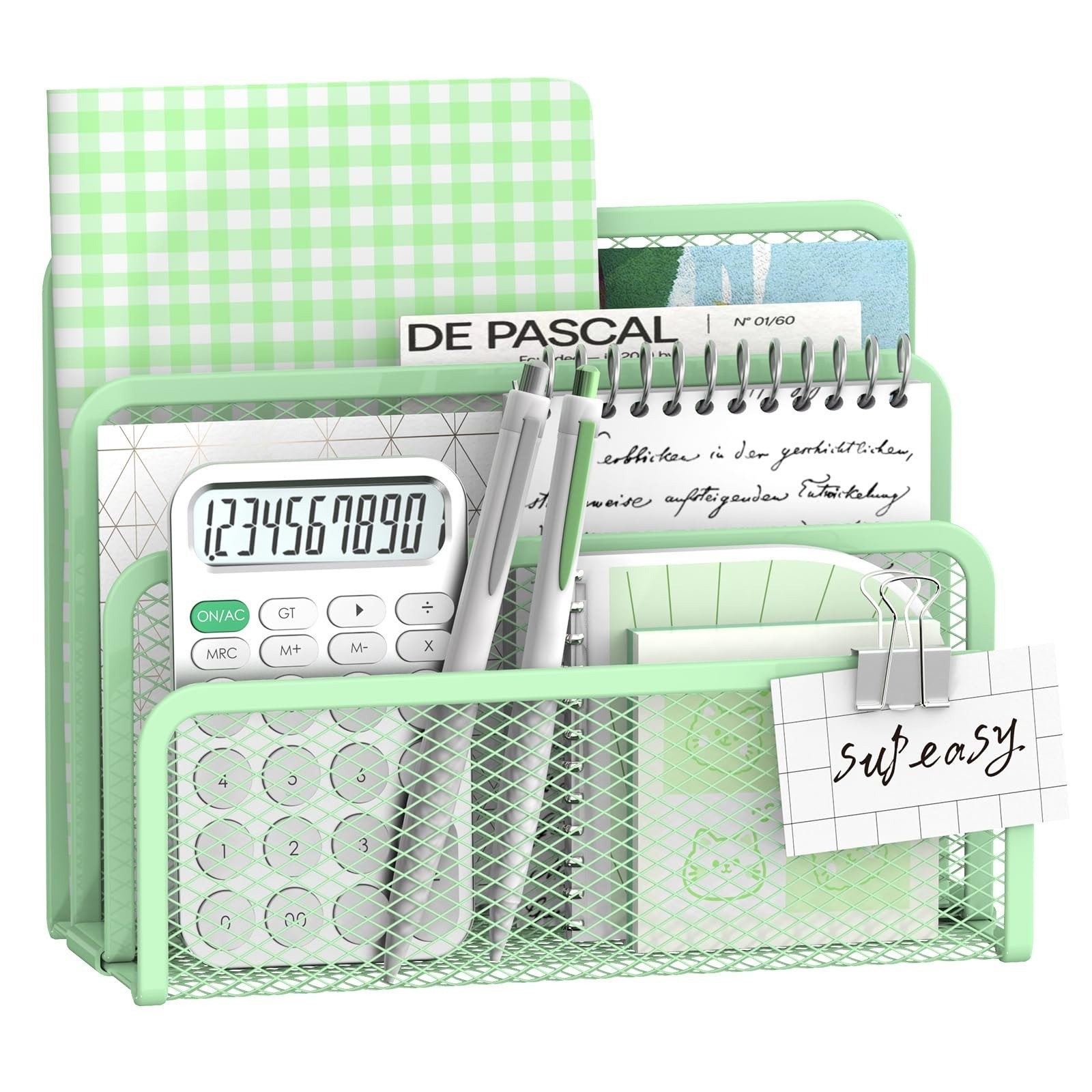 Mail Organizer for Desk – 3-Slot Mesh Metal Holder, Black
