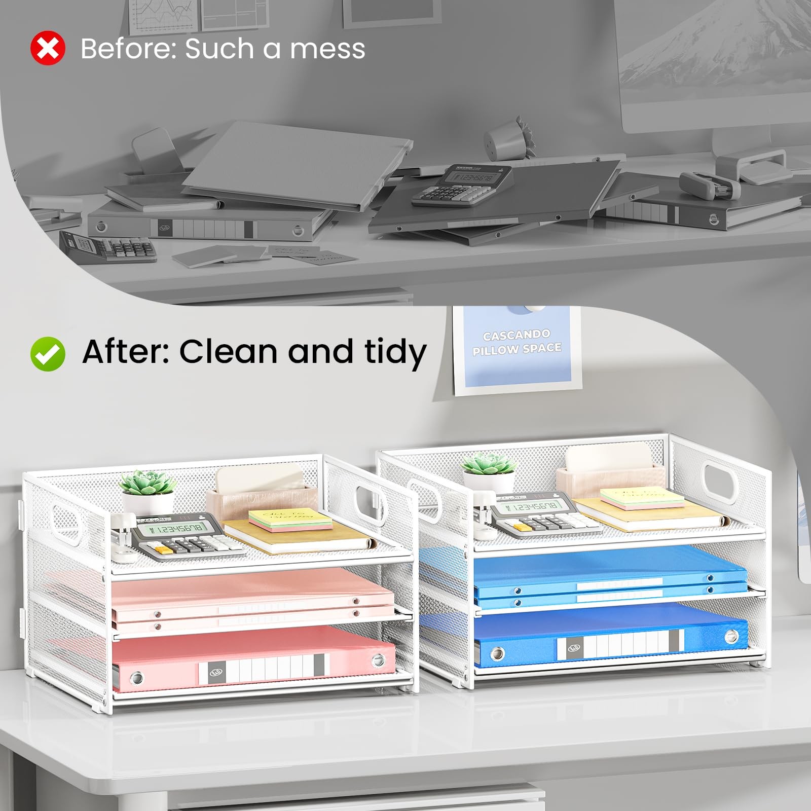 2-Pack 3-Tier White Metal Mesh Desk Paper Letter Tray & File Sorter Organizer…