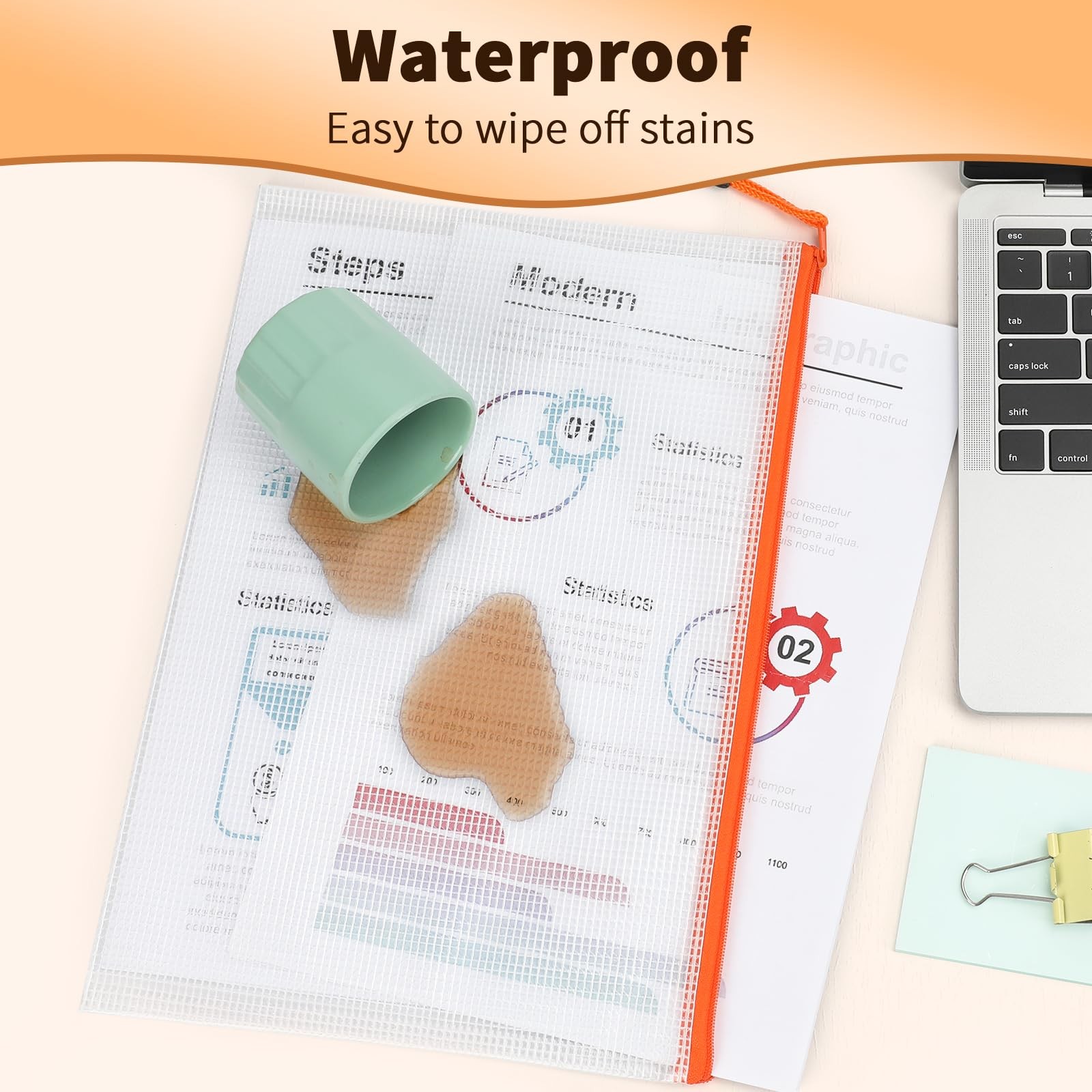 Zipper Mesh Document Pouches 18 Pack 6 Assorted Sizes 6 Colors Clear Bags