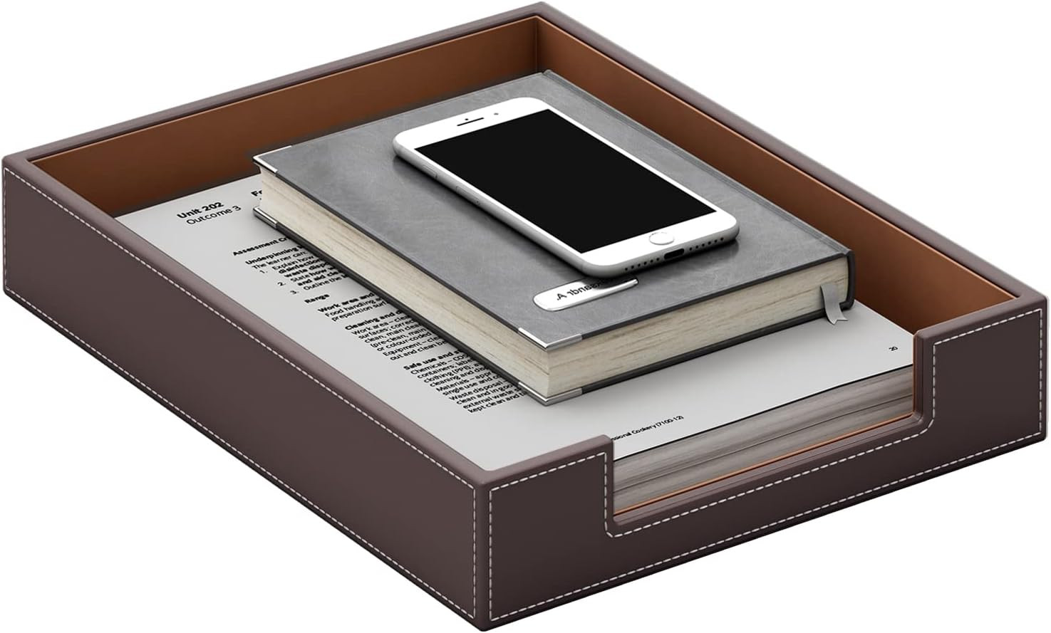 Leather Letter Tray, Elegant Desk Organizer for Office Supplies, Mail, Paper, F