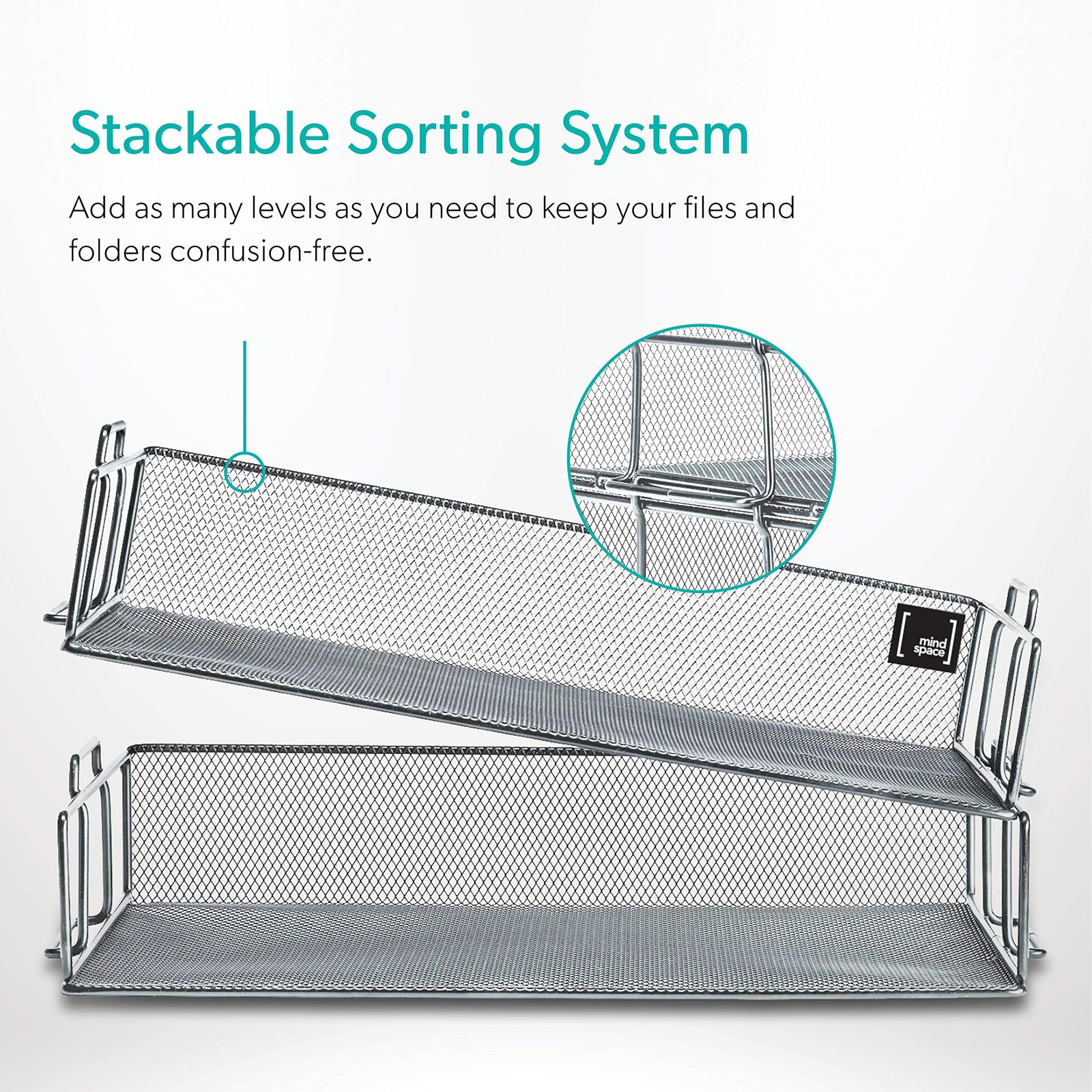Mindspace 2 Tier Stackable Letter Tray | Paper Desk Organizer | Silver