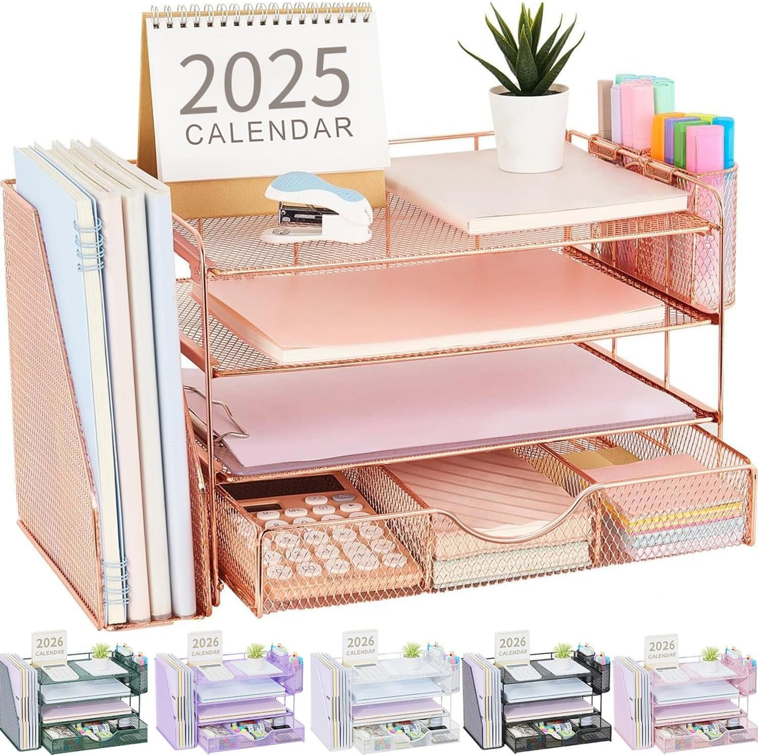 Gianotter Desk Organizers and Accessories with File Holder, 4-Tier Desk Accessor