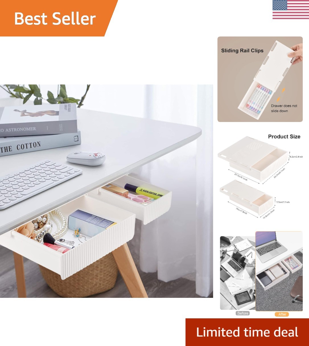 Under Desk Drawer Set – Self-Adhesive, Slide-Out, & Polished White Clean Design