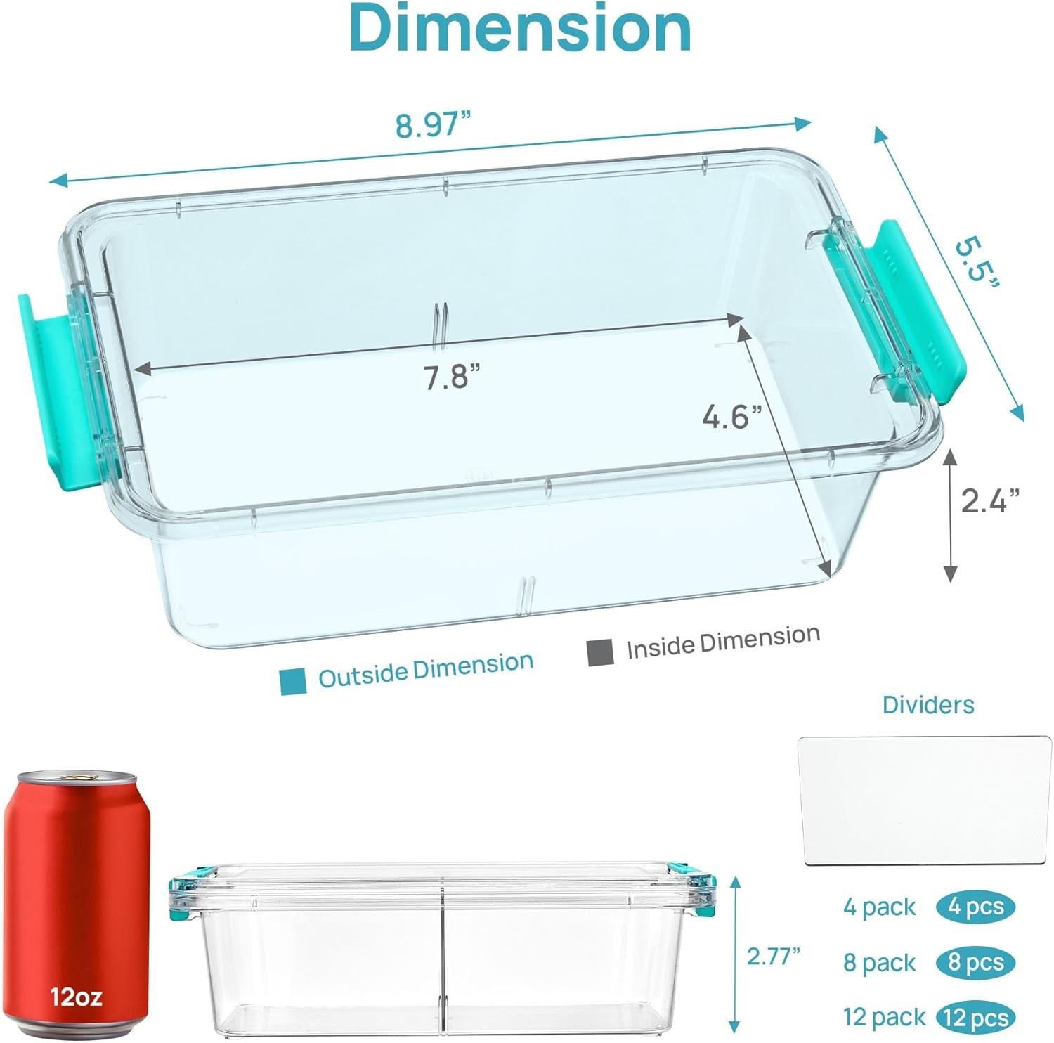 8 Pack 1.5Qt Clear Pencil Box W/ Removable Divider Plastic Pencil Case Crayon