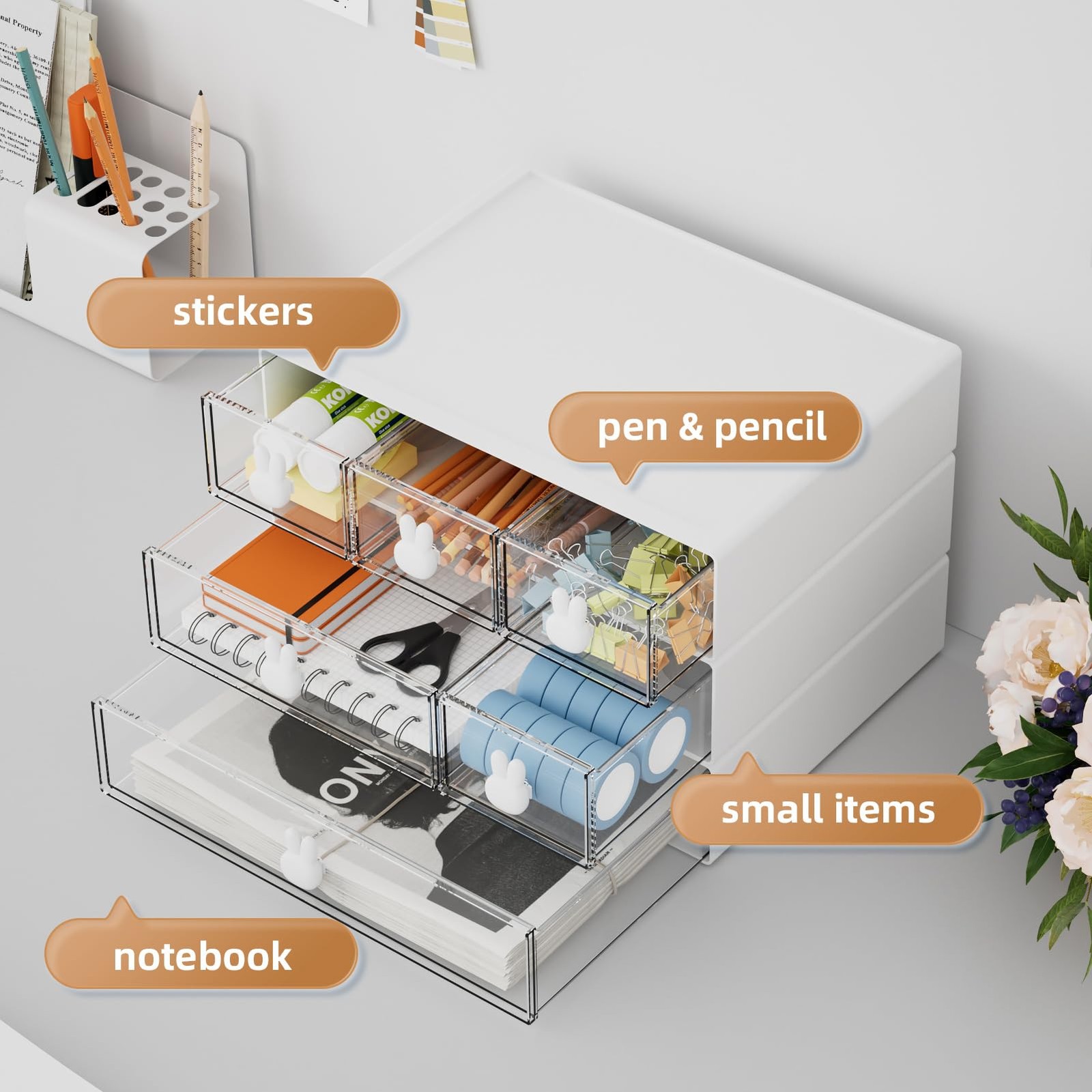 Desk Organizer with 6 Drawers, 3 Tier Stackable Storage Drawers Plastic Makeu…