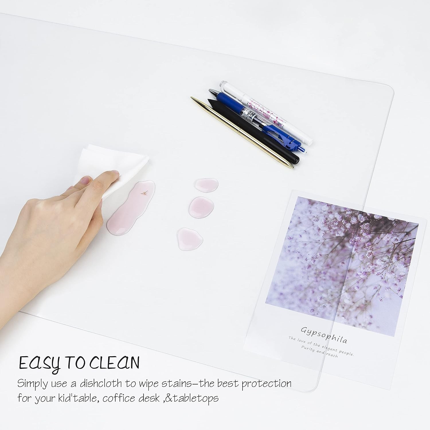 Clear Writing Desk Pad, 24’’x17” Heat Resistant Waterproof PVC Round Edge