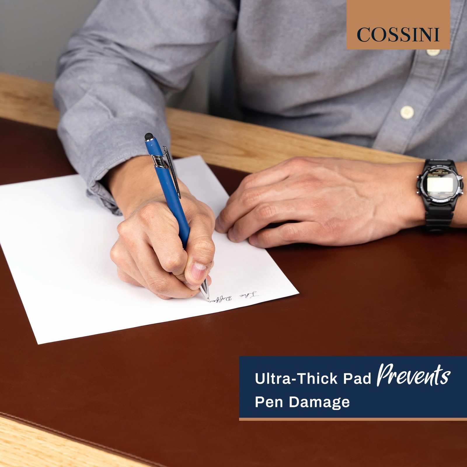 Cossini XL Desk Pad – Large Vegan Leather Mat – 3ft x 1.5ft, Brown