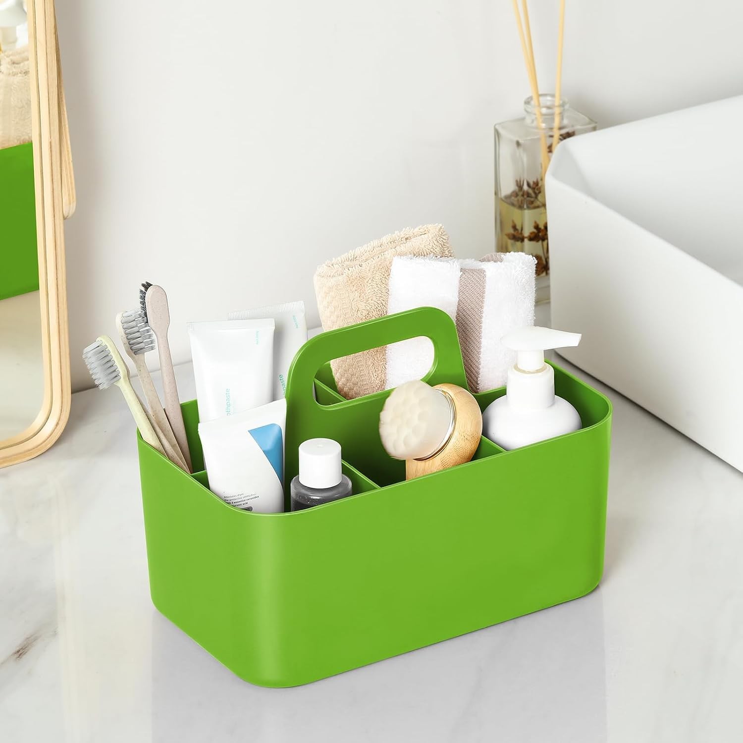 Multiuse Caddy Organizer with Handle, Portable Divided Plastic Tote Bin – Art Cr