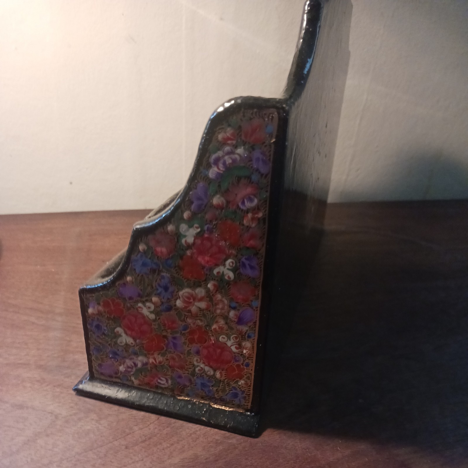 Vintage Wooden Letter and Document Organizer – Hand-Painted Floral Design