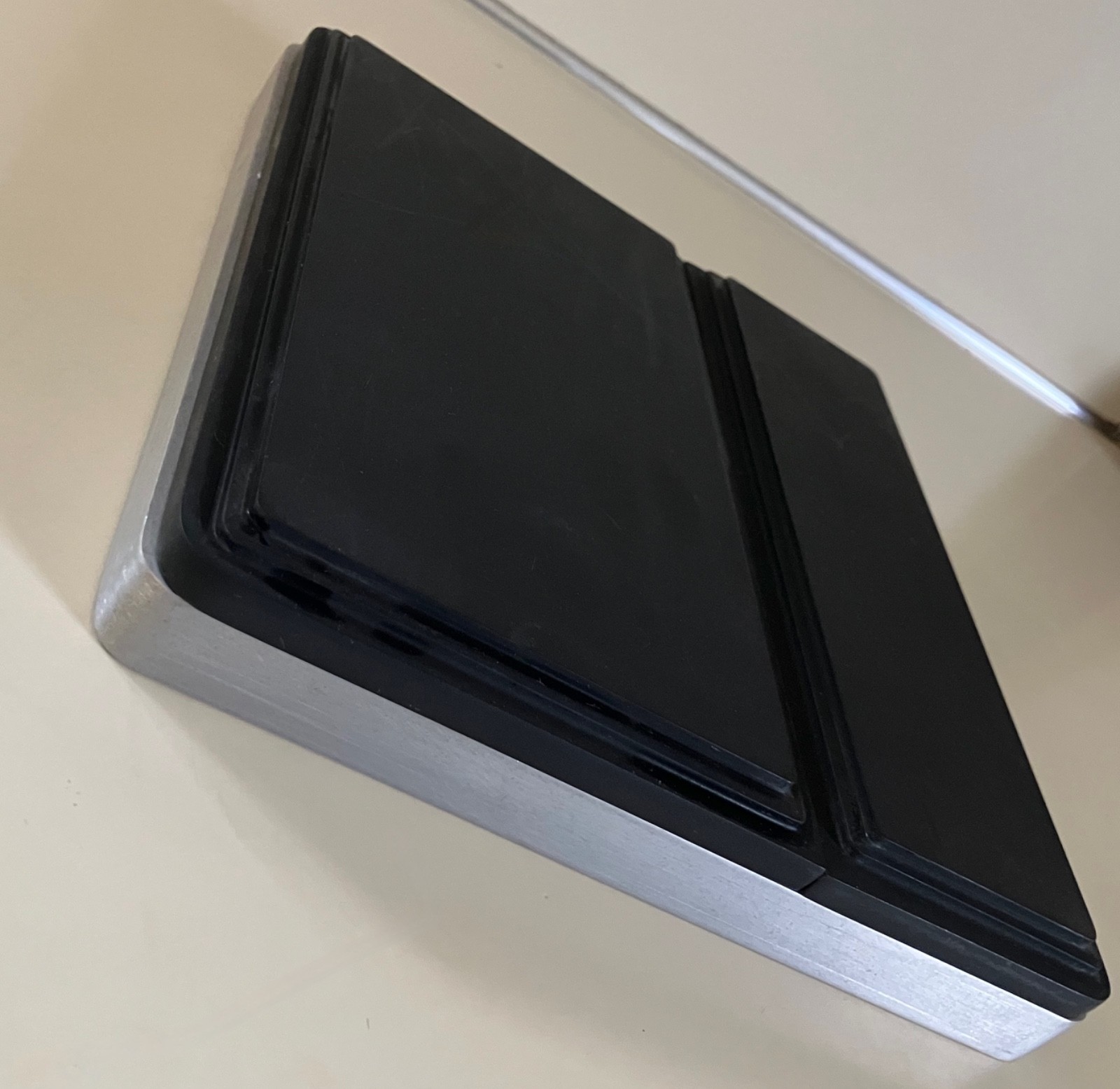 VINT MID CENTURY MODERN DESK ORGANIZER ALUMINUM & BLACK MELAMINE OLIVETTI STYLE
