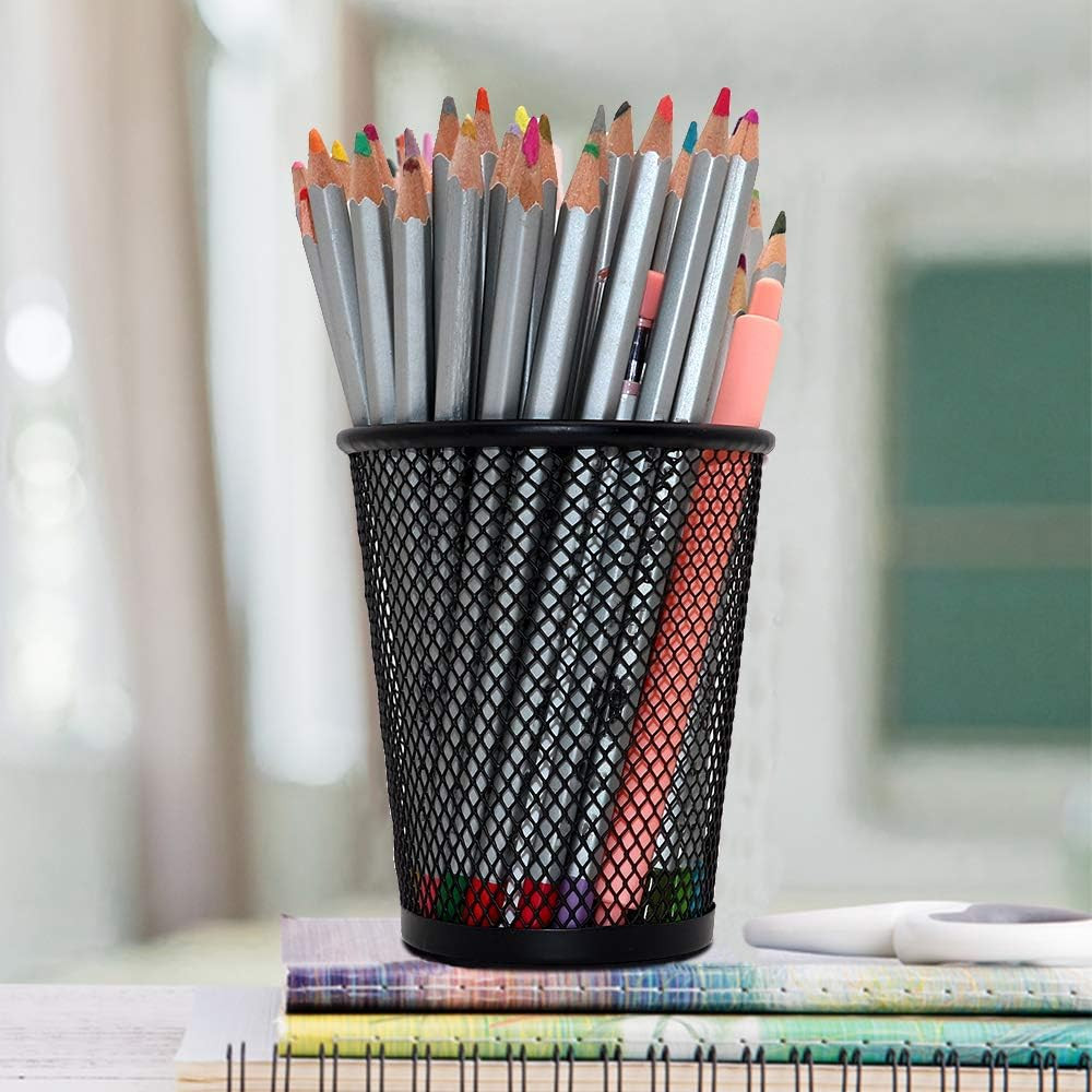 SLSON 4 Pack Pen Holder Metal Mesh Pencil Holders round Shaped Pen Holders for D