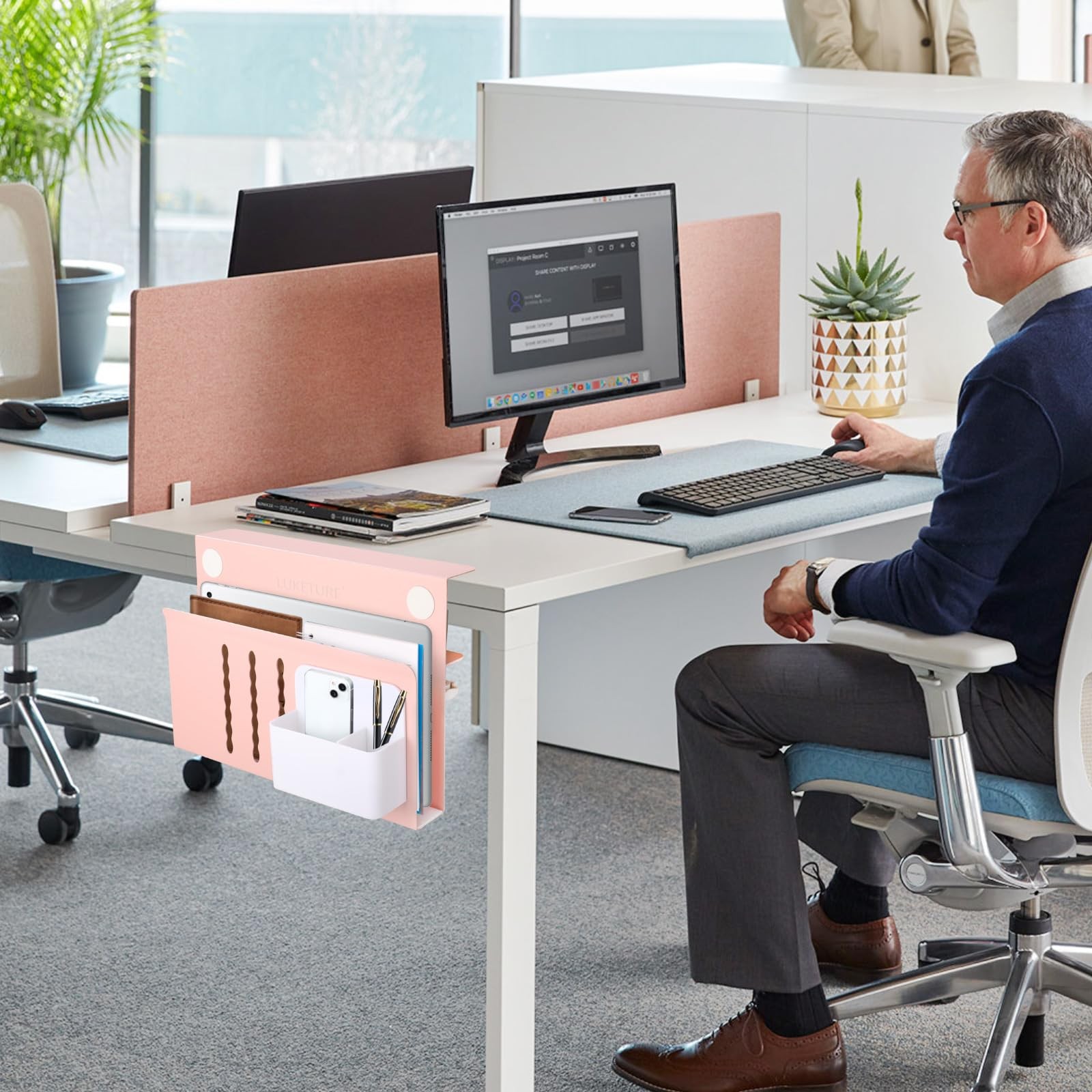 LUKETURE Desk Side Storage, Steel Organizer, No M(1 Tier), Pink